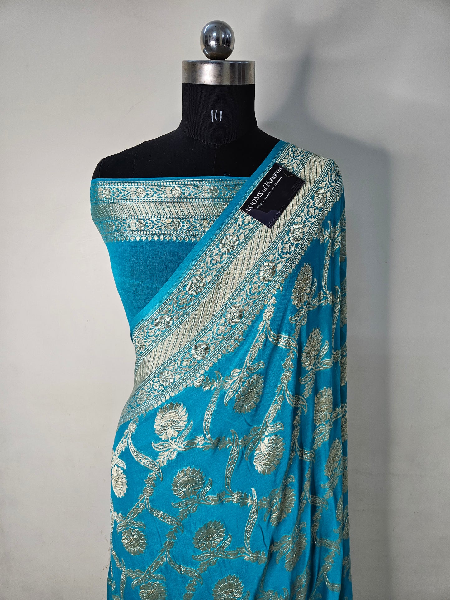 pure georgette silk woven tested zari banarasi saree in Sky blue