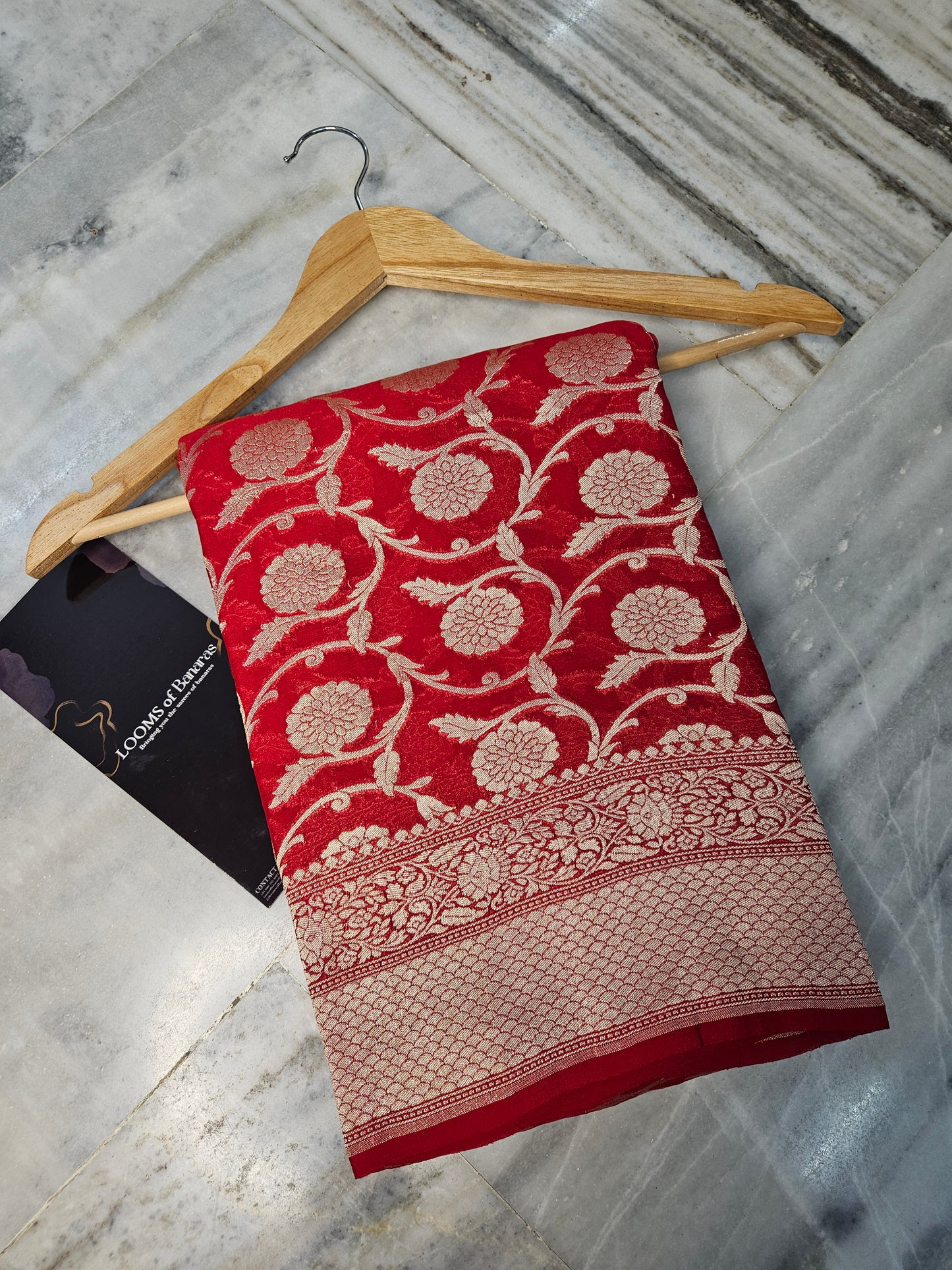 pure georgette silk woven tested zari banarasi saree in Premium red