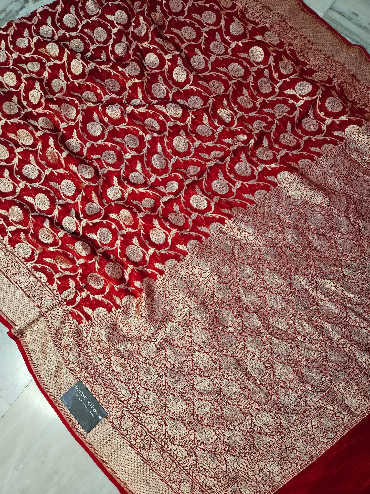 pure georgette silk woven tested zari banarasi saree in Premium red