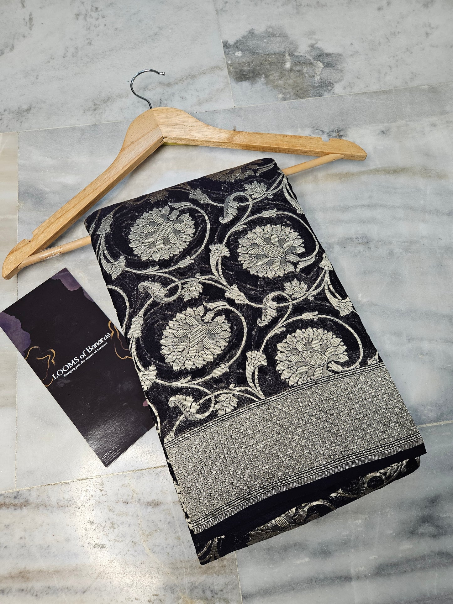 pure georgette silk woven tested zari banarasi saree in Jet black