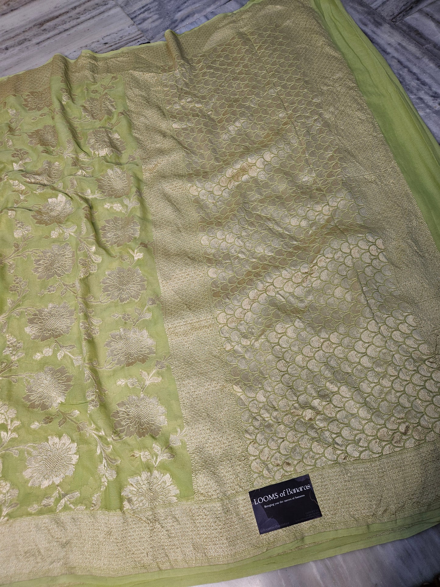 pure georgette silk woven tested zari banarasi saree in Pista 