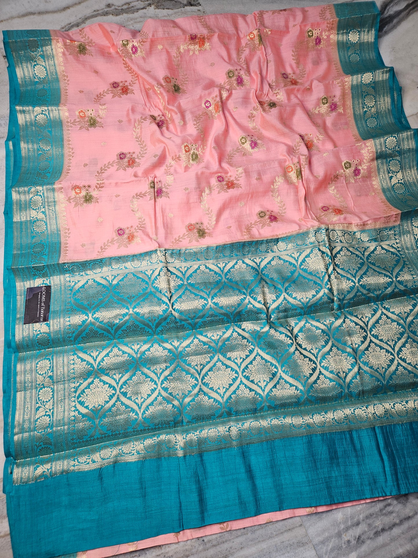 Pure Chiniya Silk Banarasi Jungla Work Saree in Baby Pink