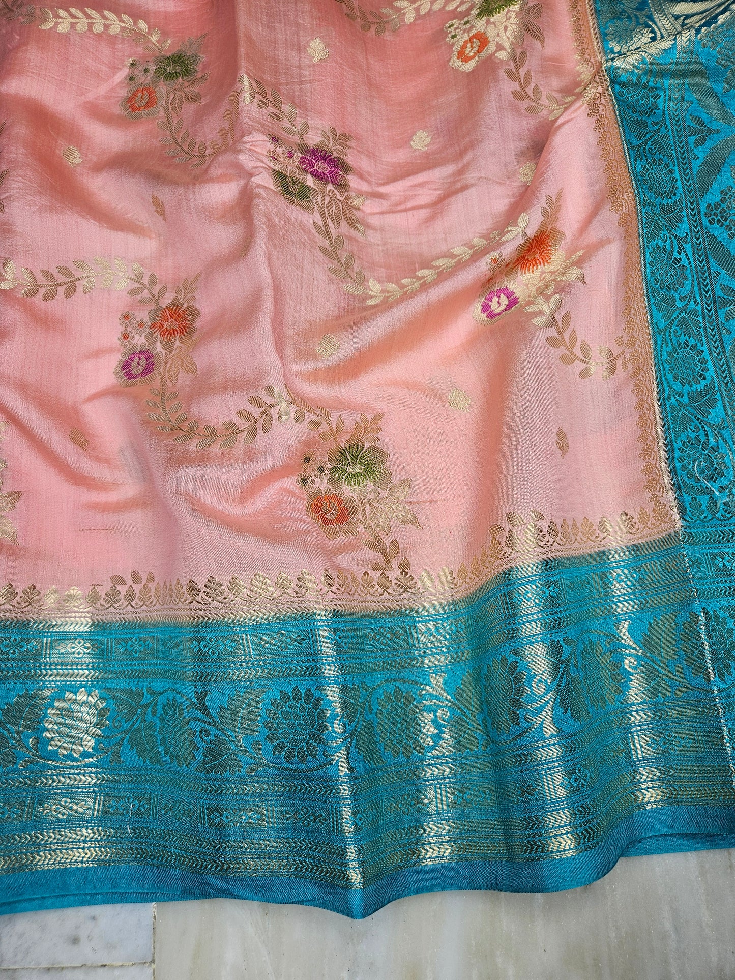 Pure Chiniya Silk Banarasi Jungla Work Saree in Baby Pink