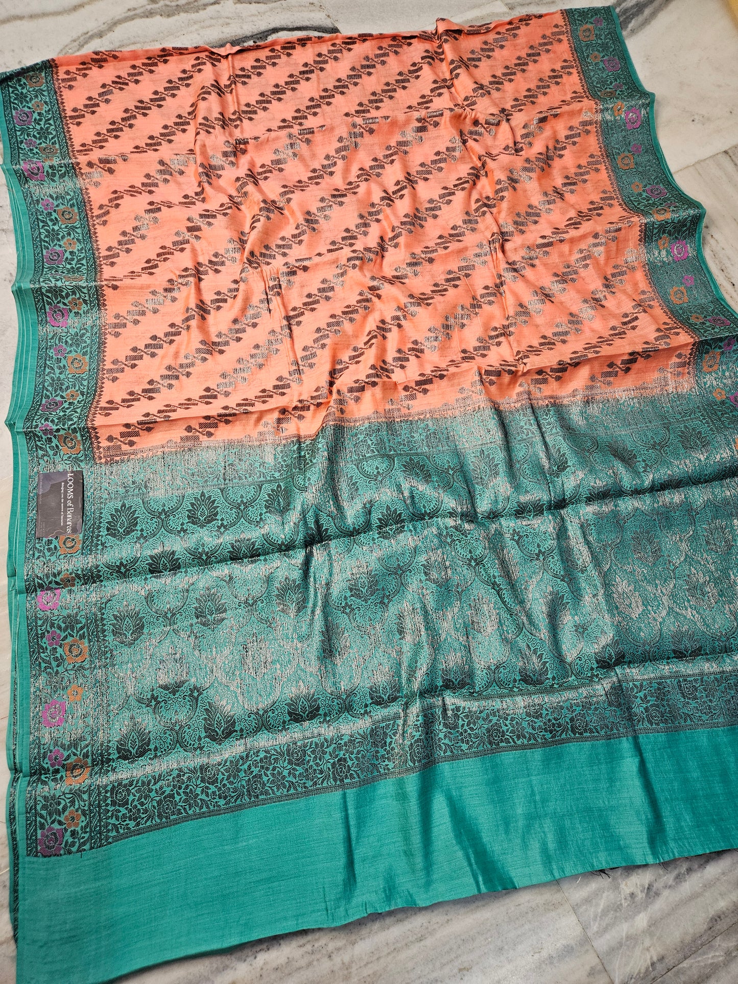 Pure Chiniya Silk Jaal Weaving Banarasi Saree in Powdered Orange