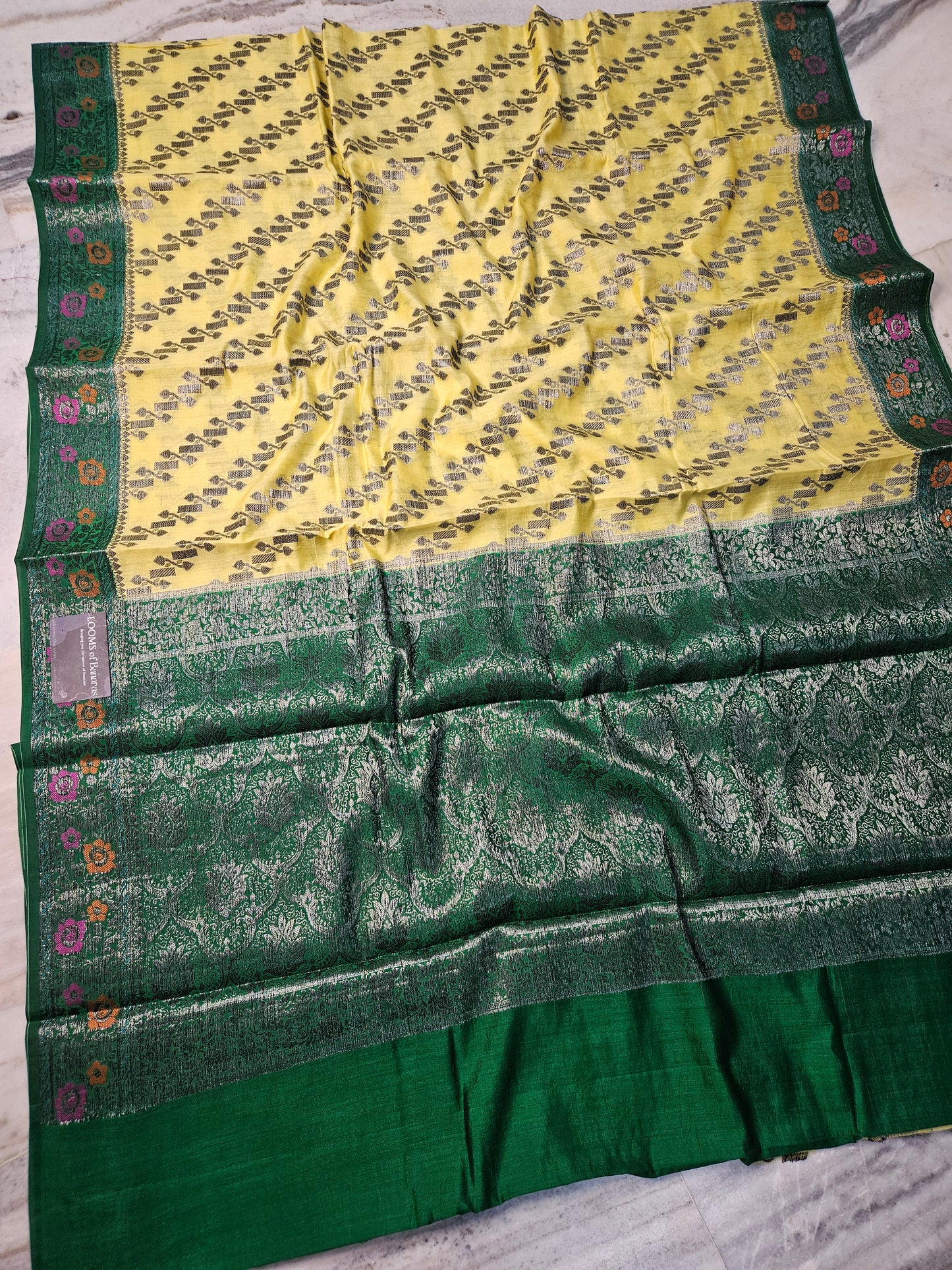 Pure Chiniya Silk Jaal Weaving Banarasi Saree in Contrast Yellow