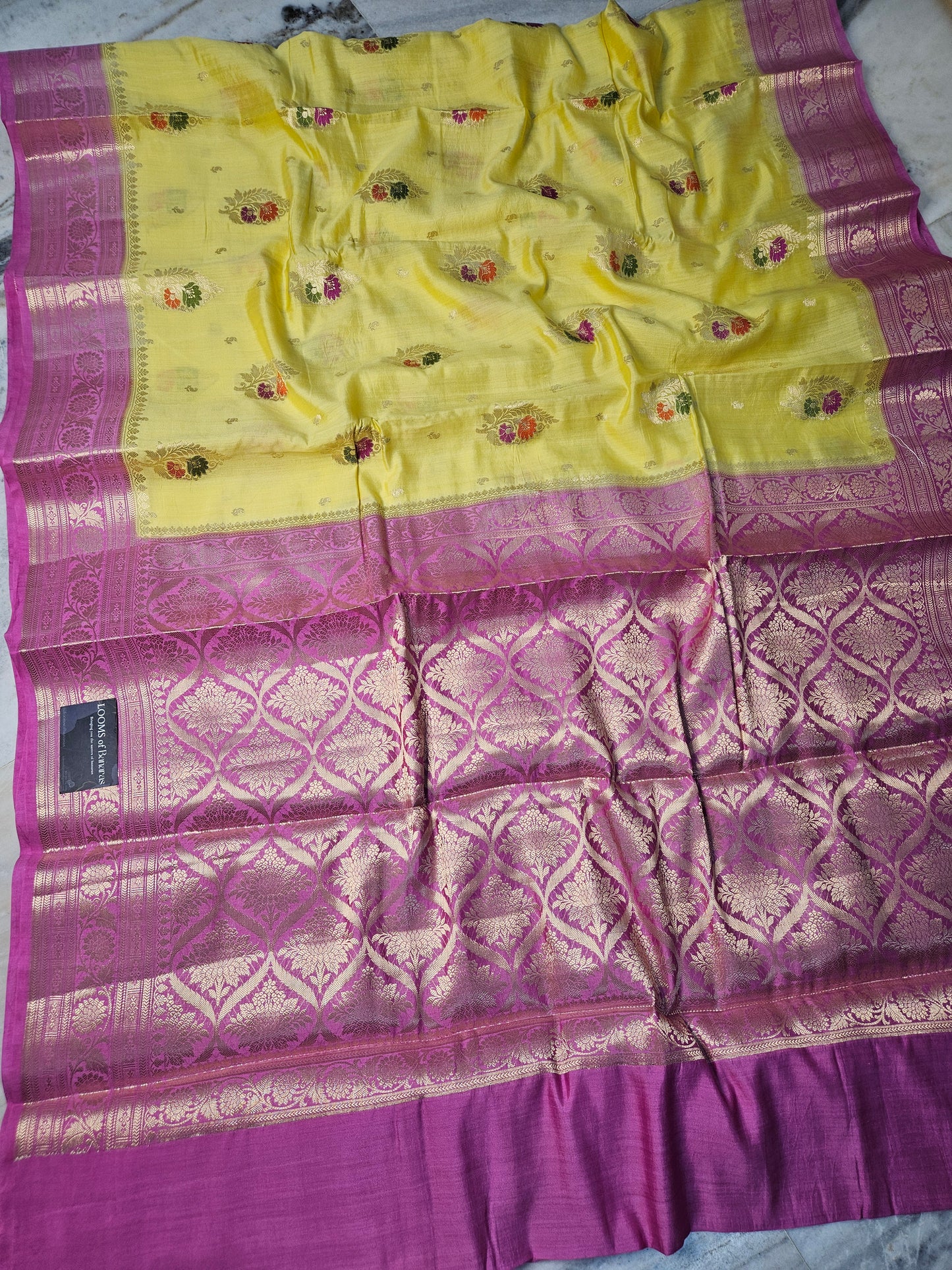 Pure Chiniya Silk Buta Weaving Banarasi Saree in yellow