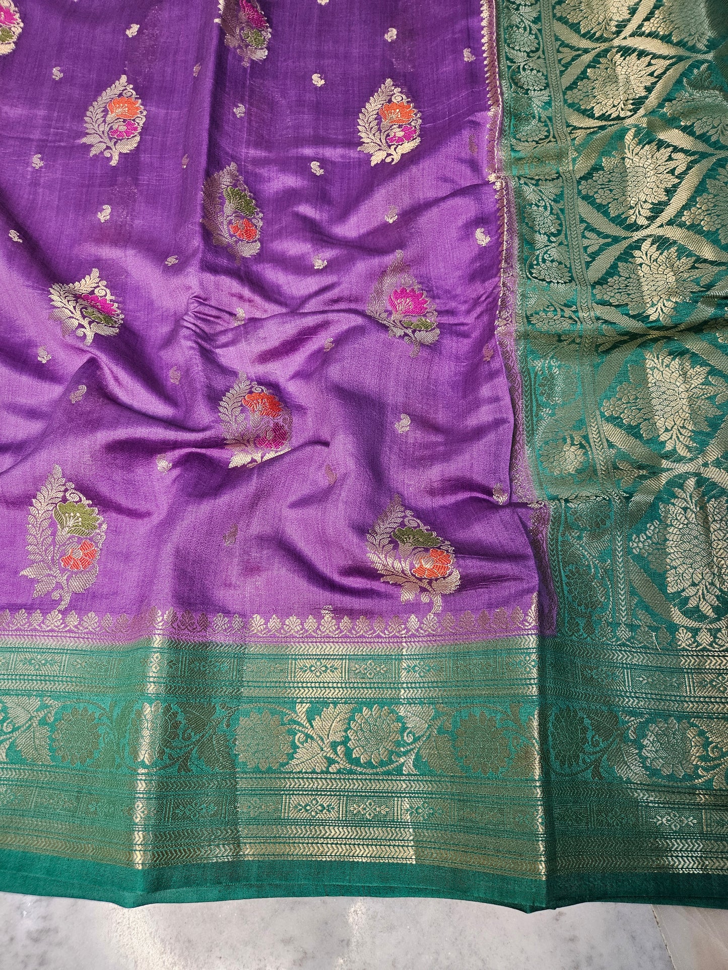 Pure Chiniya Silk Buta Weaving Banarasi Saree in purple