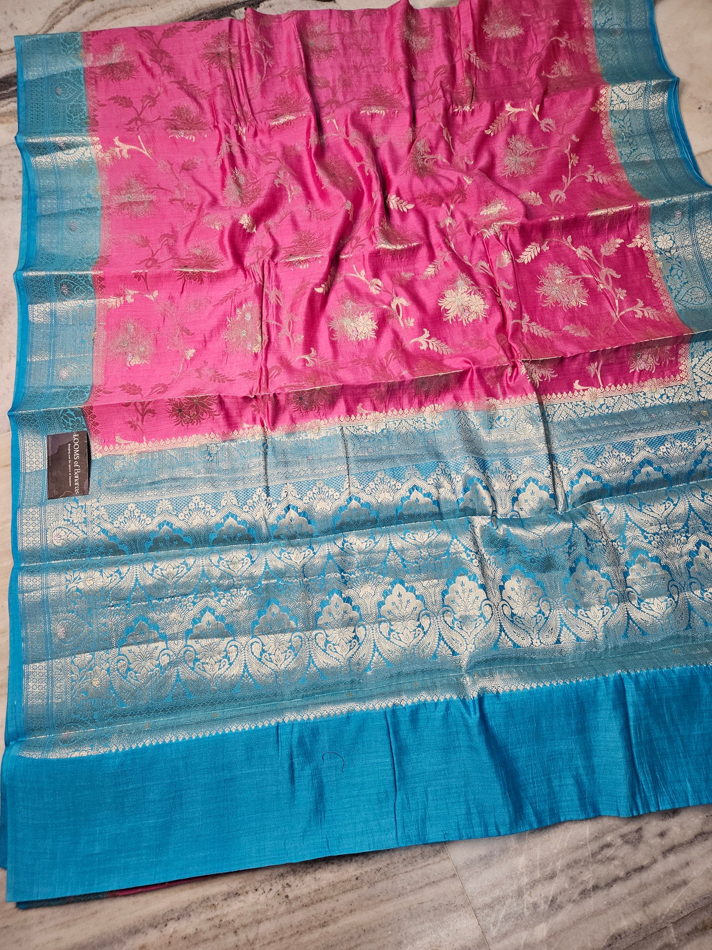 Pure Chiniya Silk Banarasi Jungla Work Saree in Pink