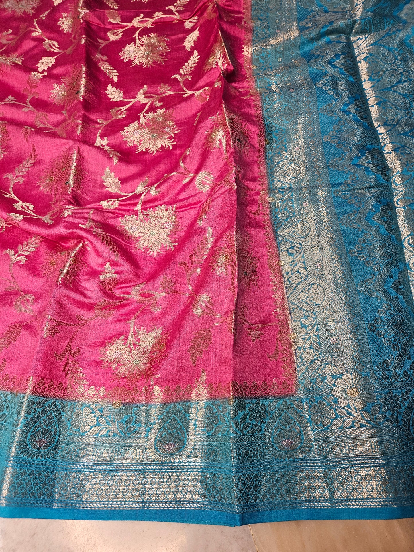 Pure Chiniya Silk Banarasi Jungla Work Saree in Pink