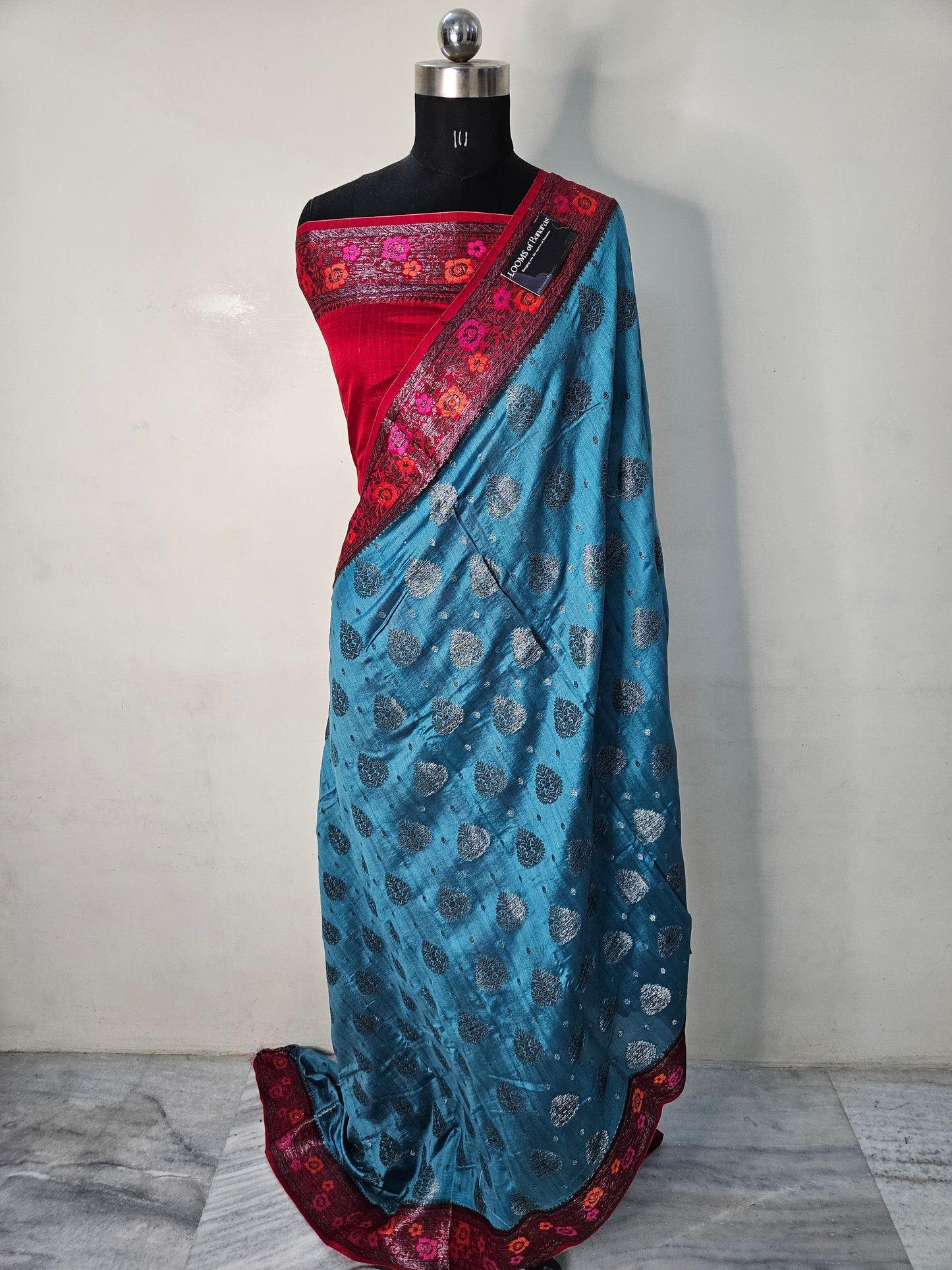 Pure Chiniya Silk Contrast Banarasi Saree in Dusty Blue