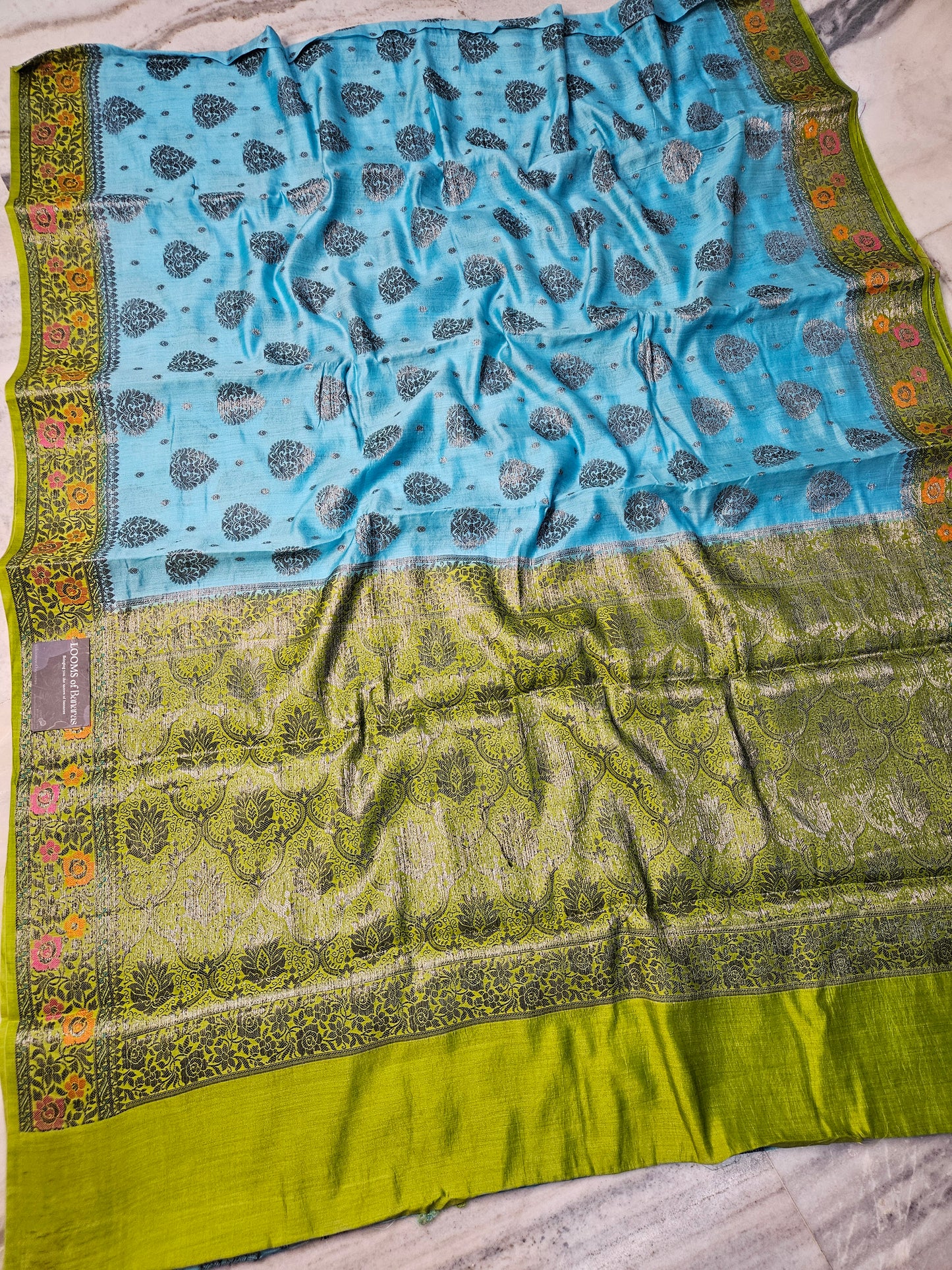 Pure Chiniya Silk Contrast Banarasi Saree in Sky Blue