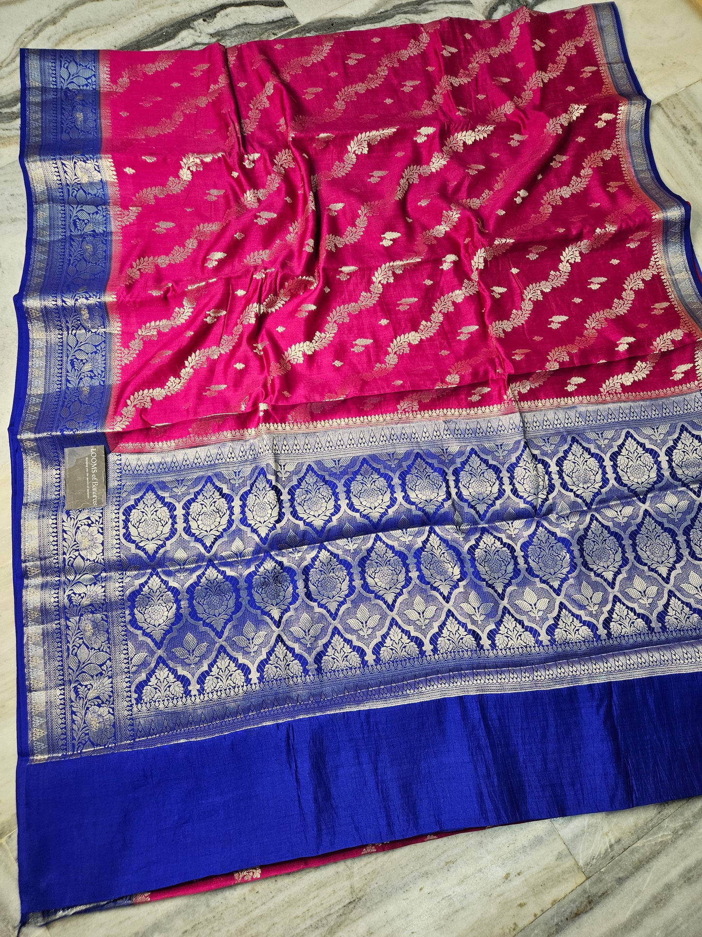 Pure Chiniya Silk Contrast Jaal Weaving Banarasi Saree in Rani Pink