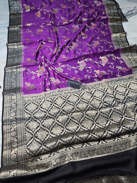 Pure Chiniya Silk Banarasi Alfi Meena Contrast Saree in Purple