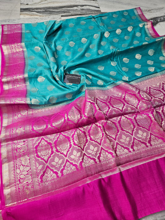 Pure Chiniya Silk Banarasi Buta Weaving Saree in Powdered Blue