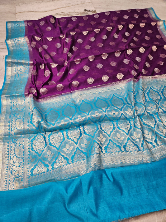 Pure Chiniya Silk Banarasi Buta Weaving Saree in Purple