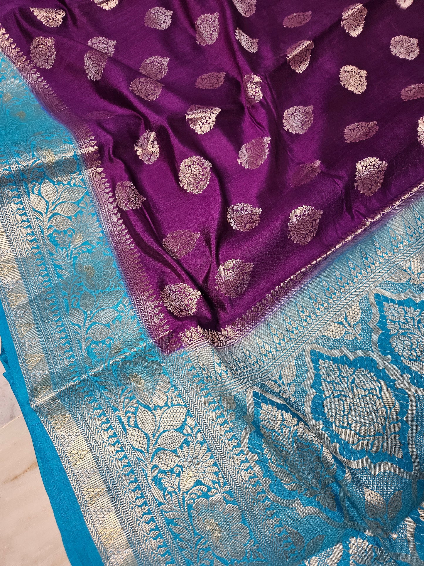 Pure Chiniya Silk Banarasi Buta Weaving Saree in Purple