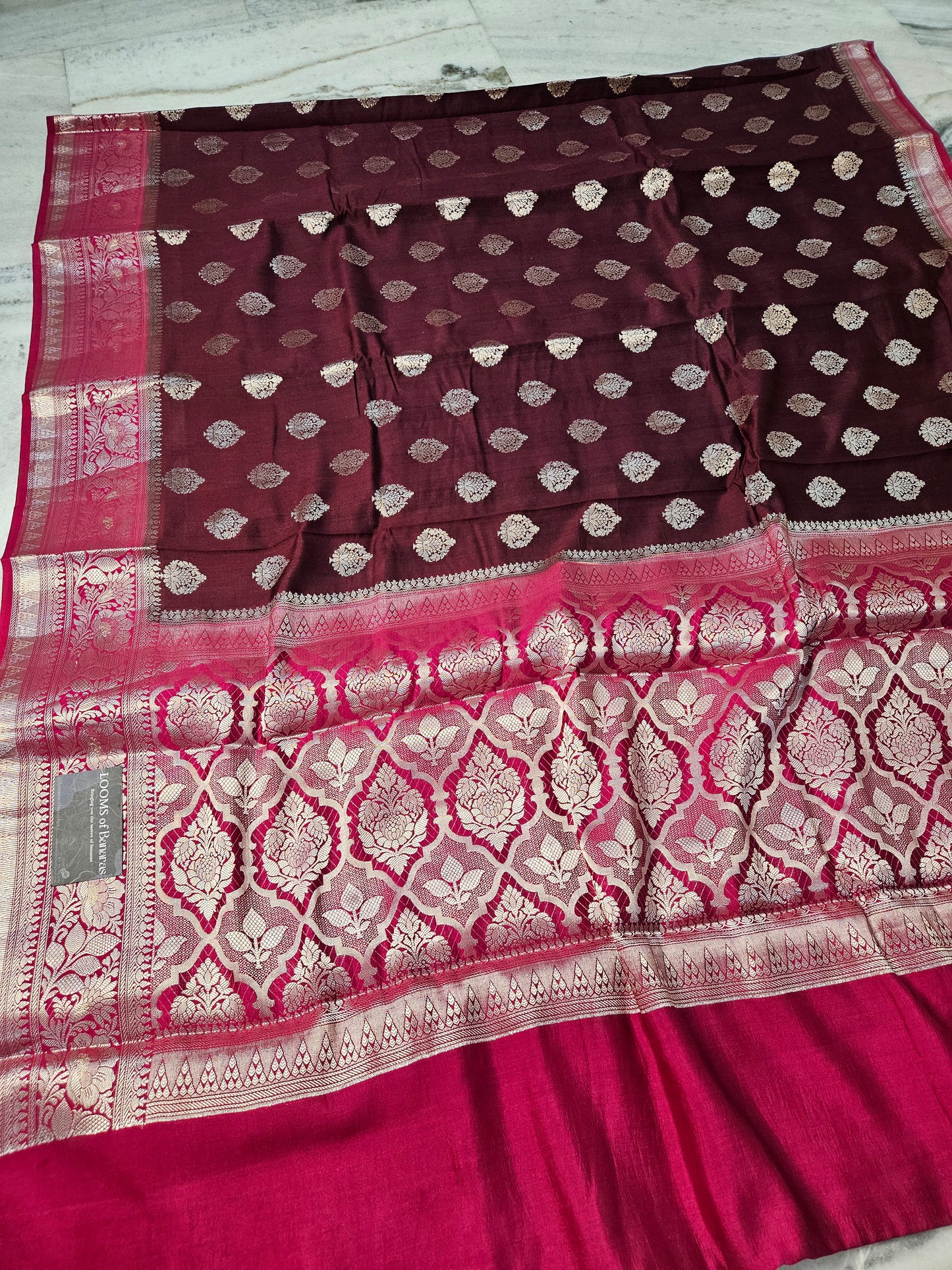 Pure Chiniya Silk Banarasi Buta Weaving Saree in Maroon