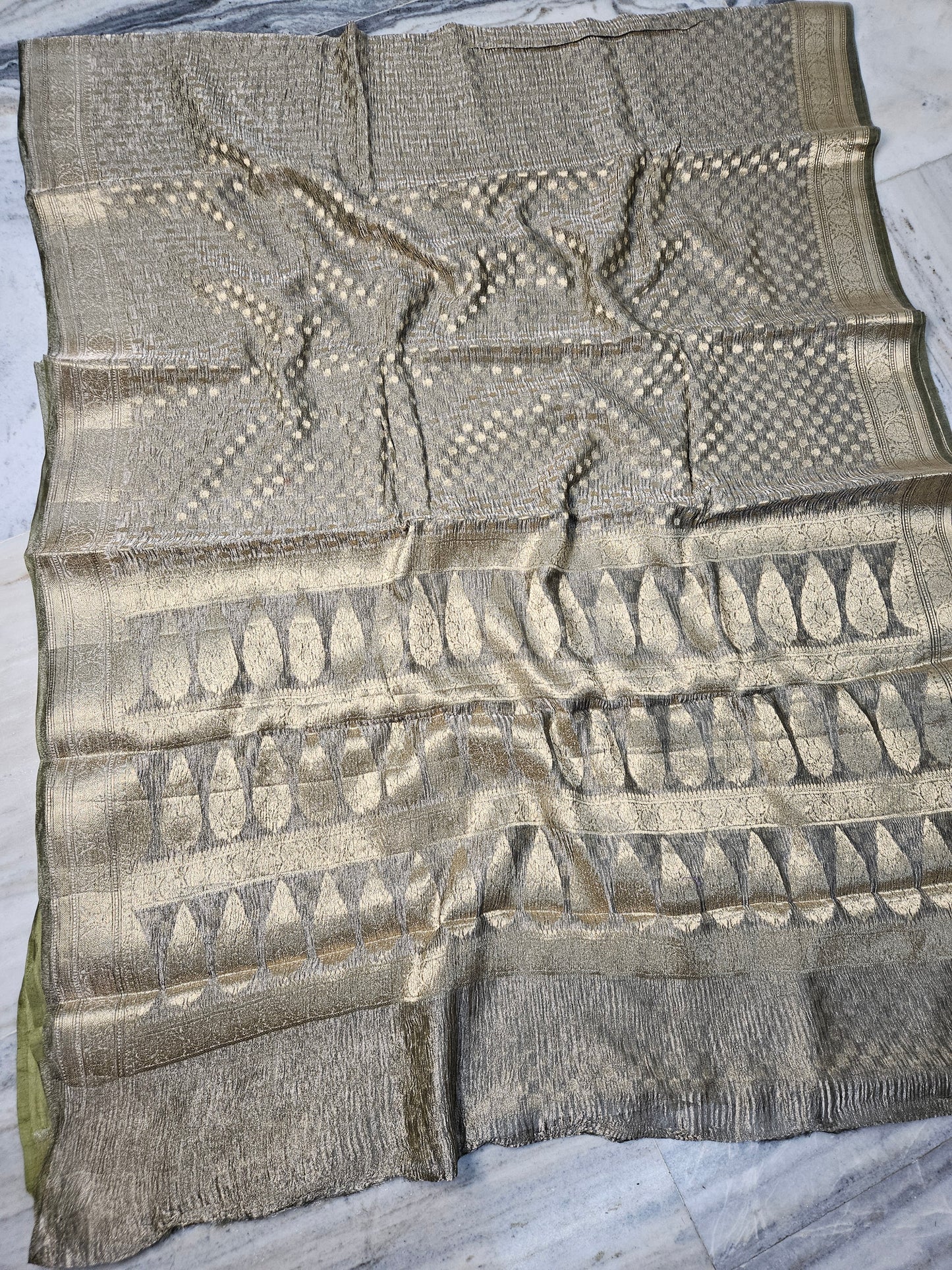 Pure Tissue Kora Banarasi Buti Saree With Silk Blouse in Shine Grey