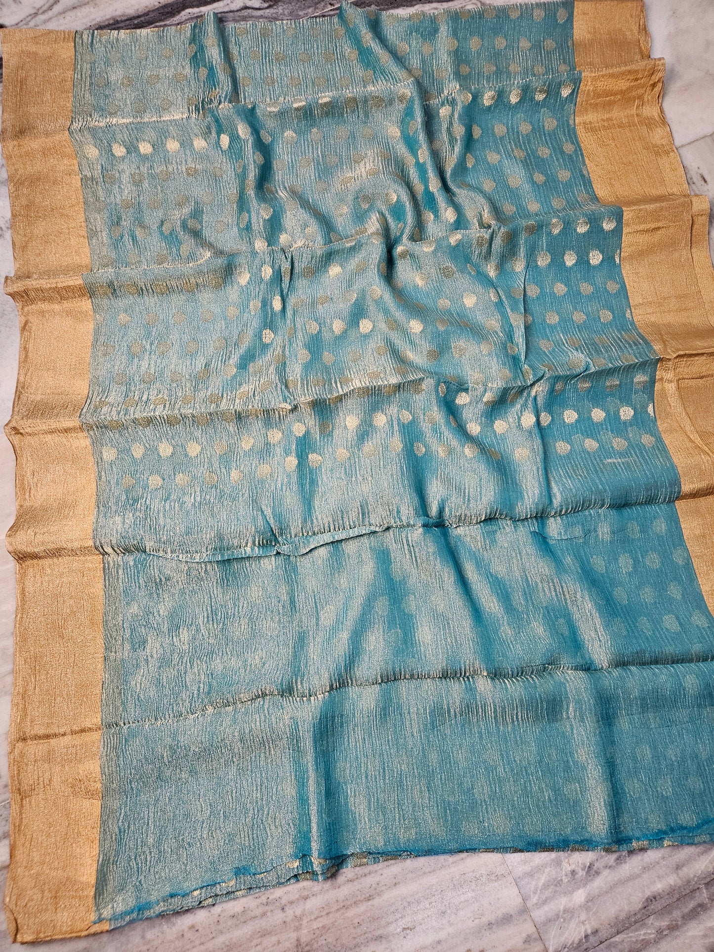 Pure Tissue Kora Weaving Banarasi Buti Saree in Seagreen