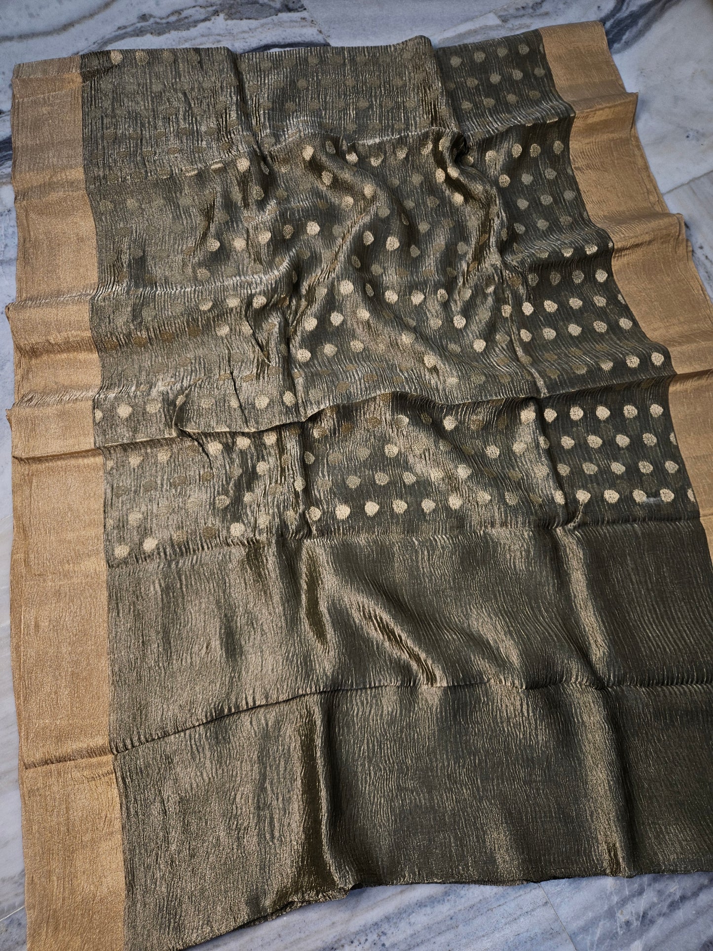 Pure Tissue Kora Banarasi Buti Saree in Dusty Mehendi