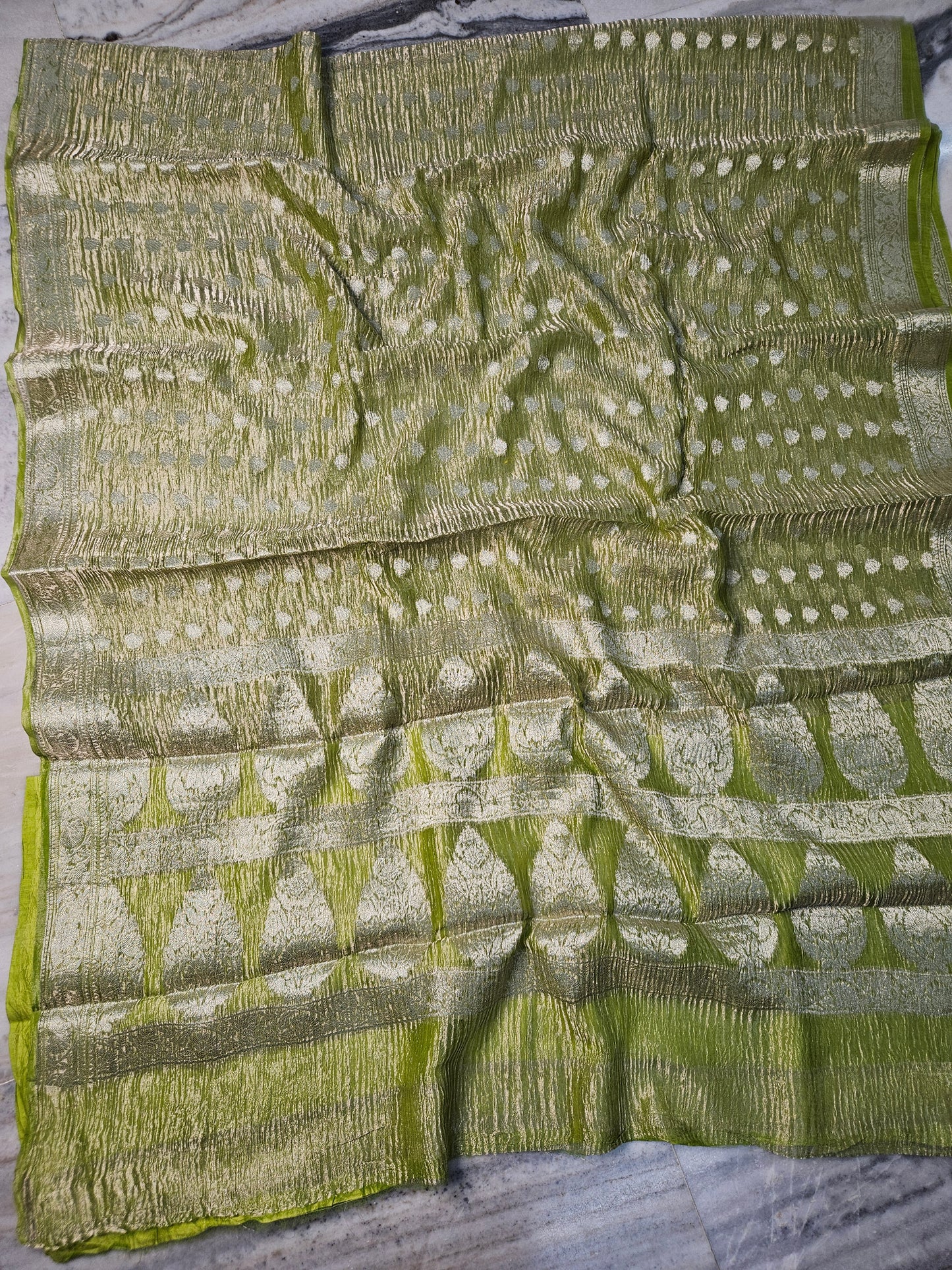 Pure Tissue Kora Banarasi Buti Saree With Silk Blouse in Just Green