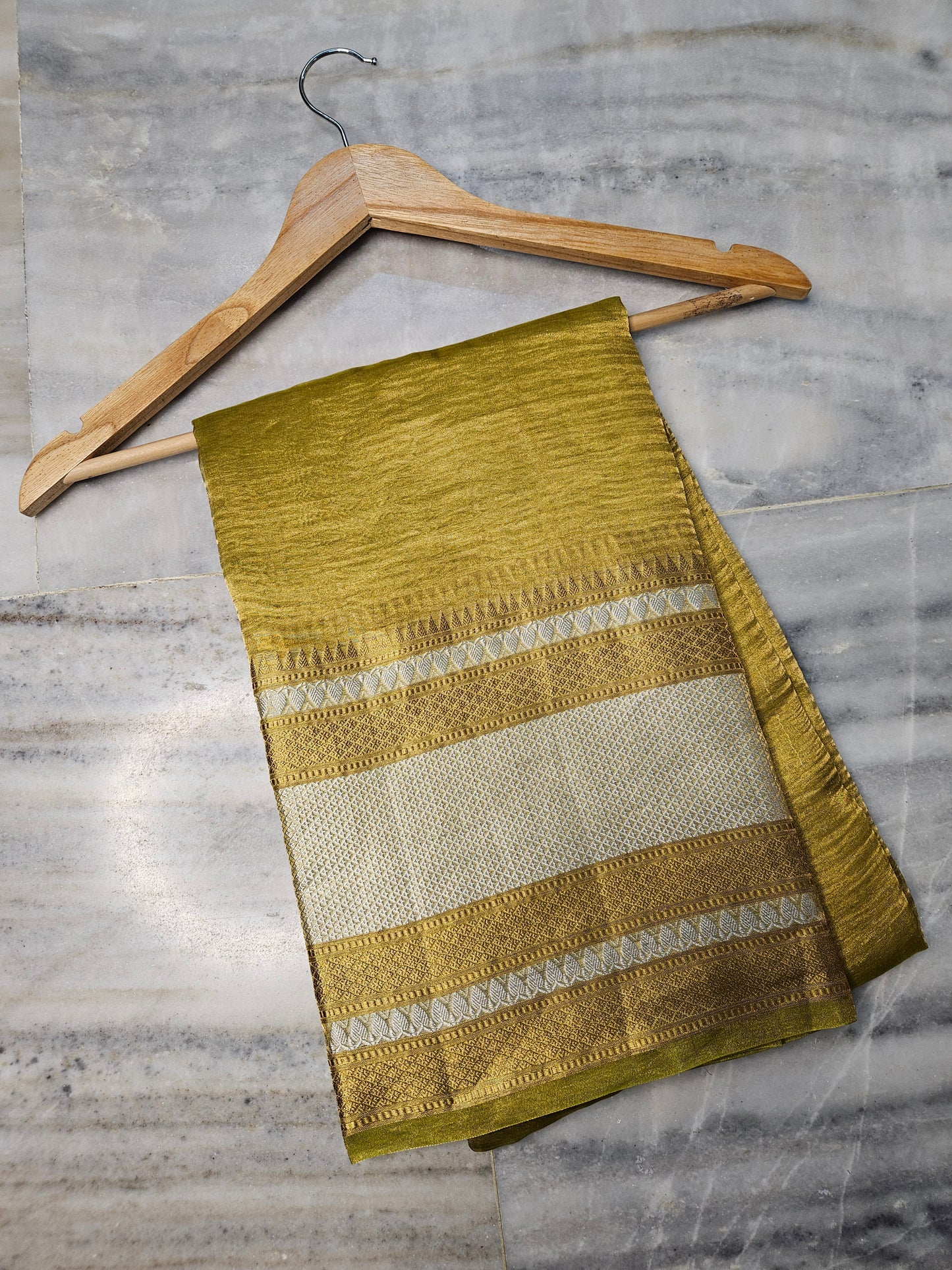 Pure Kora Tissue Crush Banarasi Saree in yellow