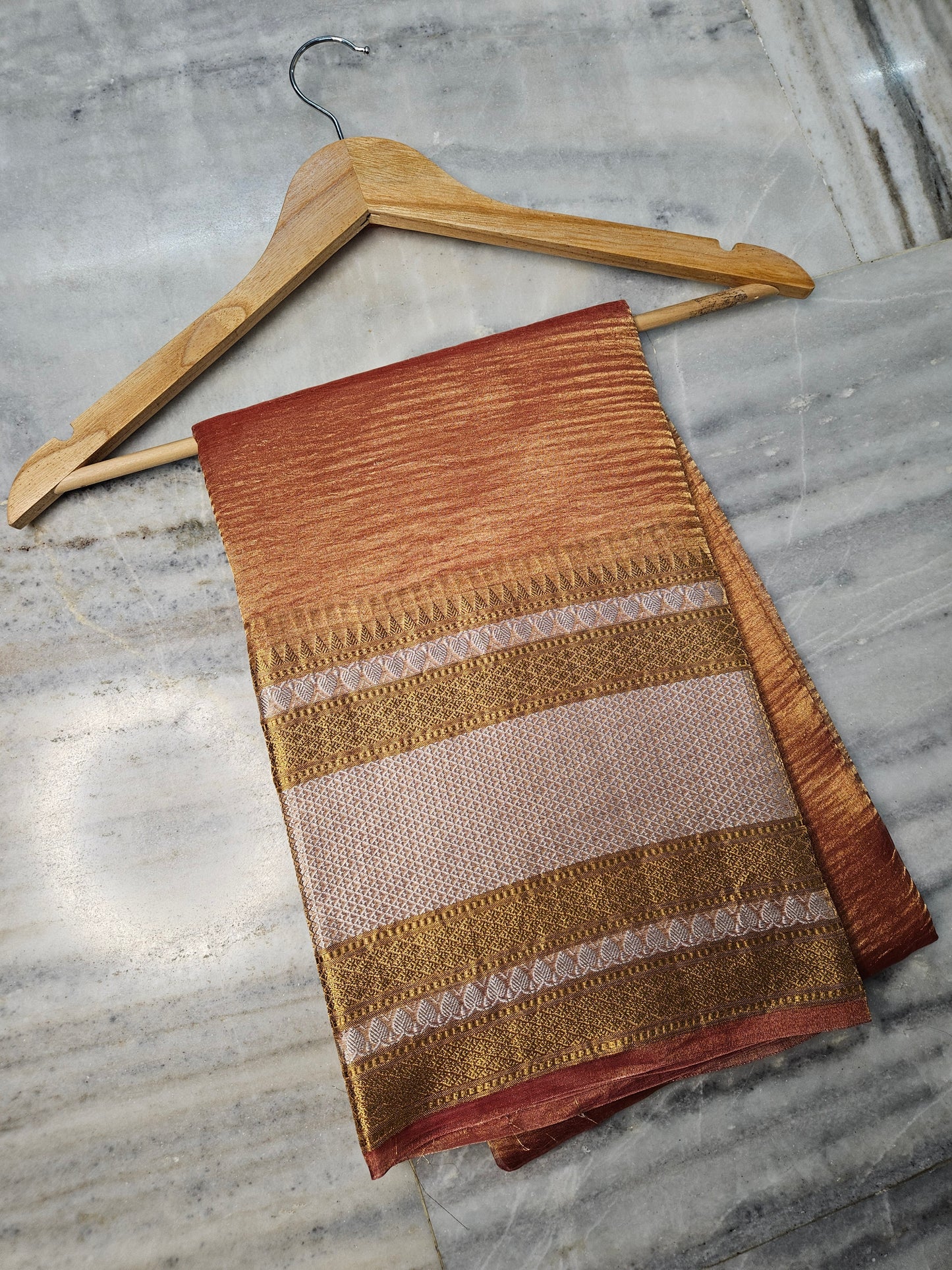 Pure Kora Tissue Crush Banarasi Saree in copper orange