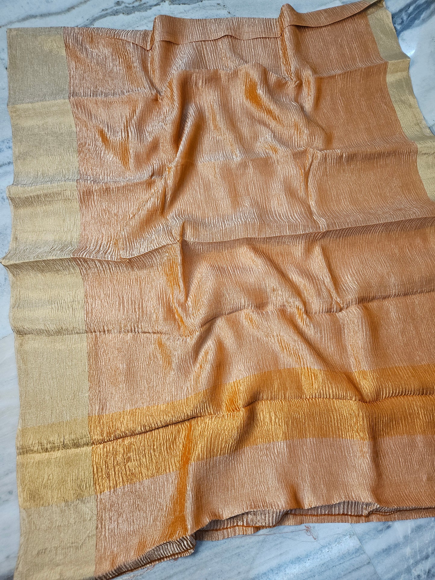 Pure Kora Tissue Crush aanchal border Banarasi Saree in Light Orange