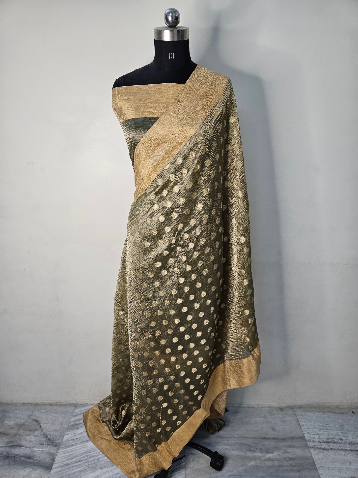 Pure Tissue Kora Banarasi Buti Saree in Dusty Mehendi