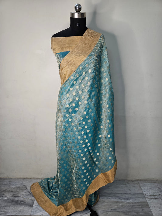 Pure Tissue Kora Weaving Banarasi Buti Saree in Seagreen