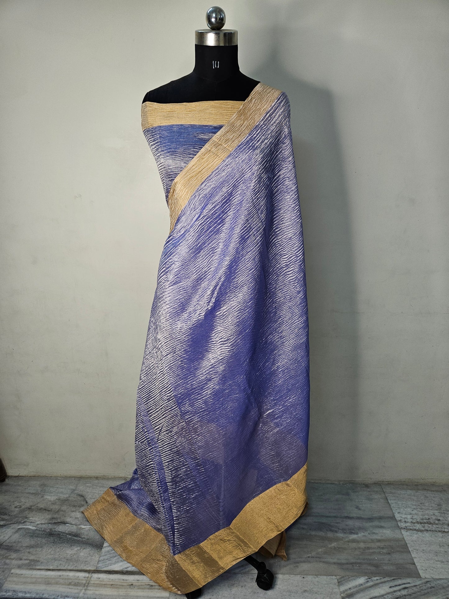 Pure Kora Tissue Crush aanchal border Banarasi Saree in Cloud Blue