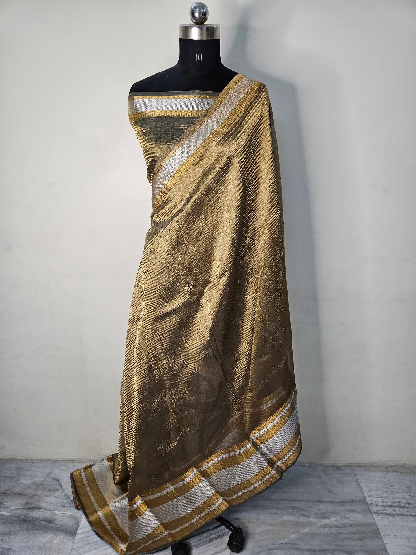 Pure Kora Tissue Crush Banarasi Saree in Dusty Mehendi