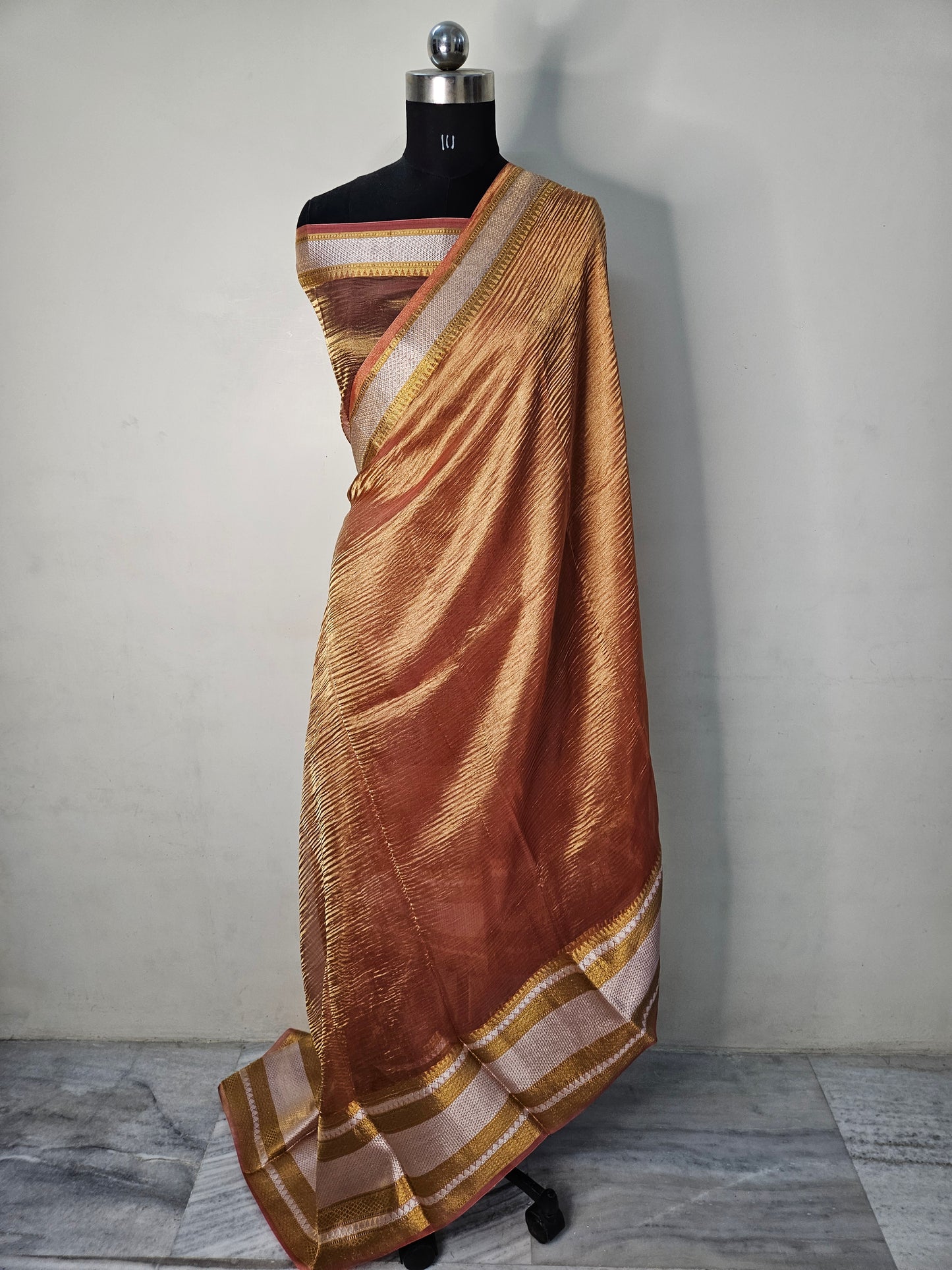 Pure Kora Tissue Crush Banarasi Saree in copper orange