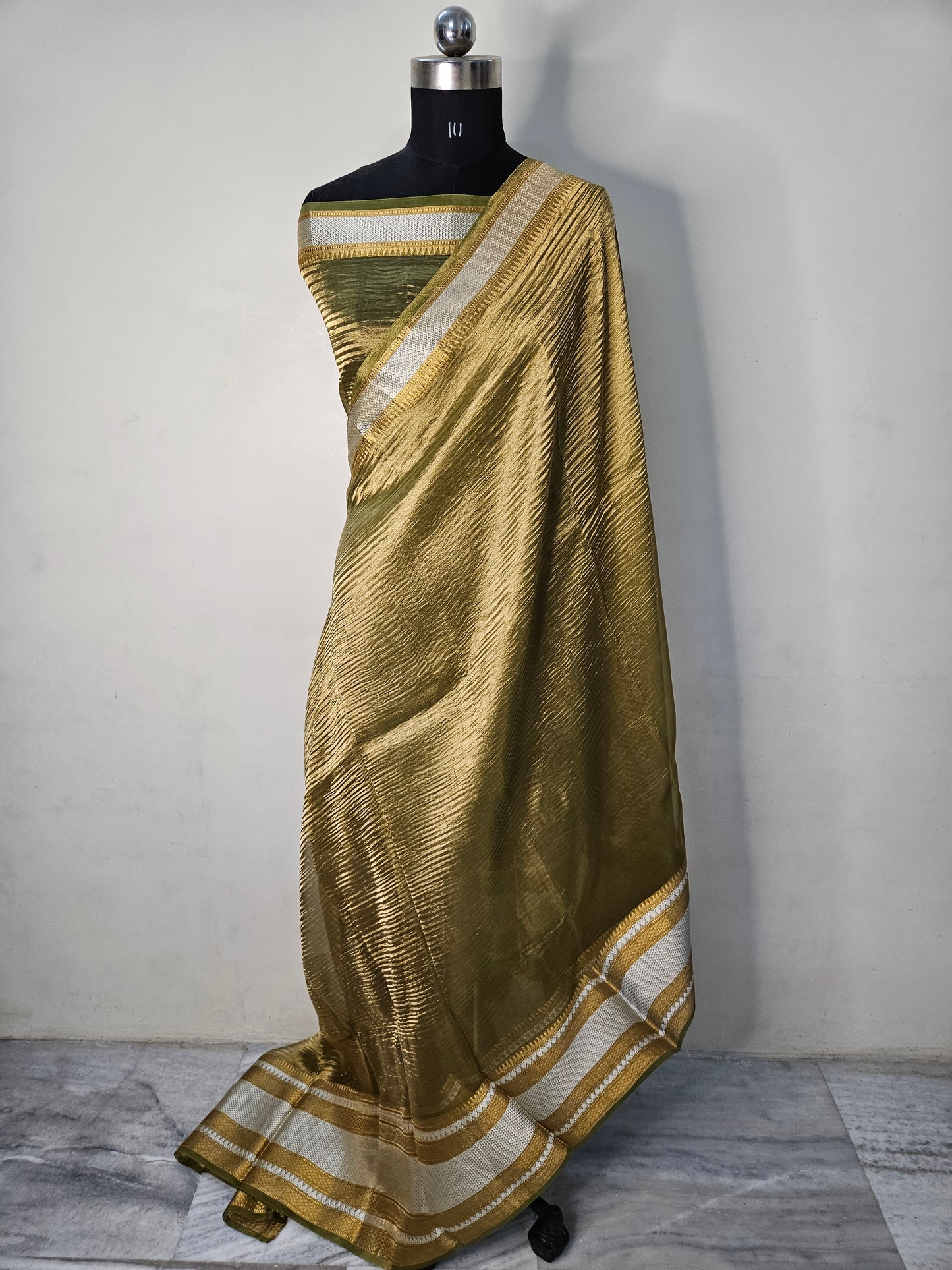 Pure Kora Tissue Crush Banarasi Saree in yellow