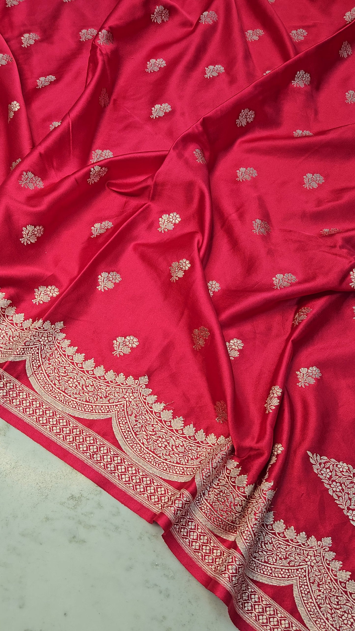 Strawberry Pink Mashru satin woven banarasi saree