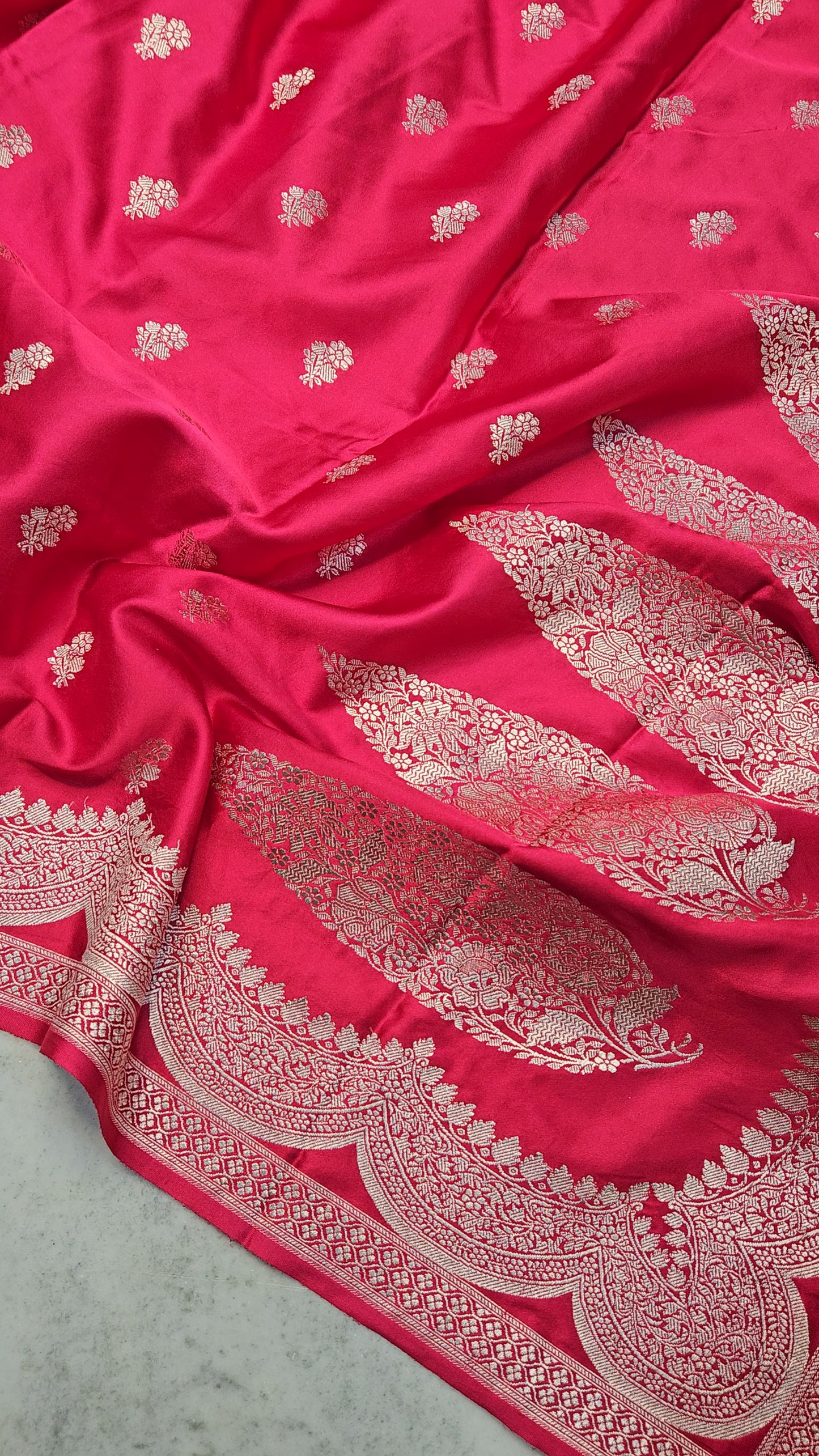 Strawberry Pink Mashru satin woven banarasi saree