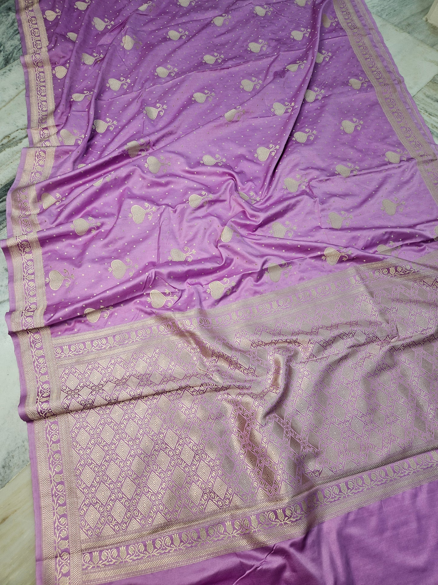 Mashru satin woven banarasi saree in lavender pink
