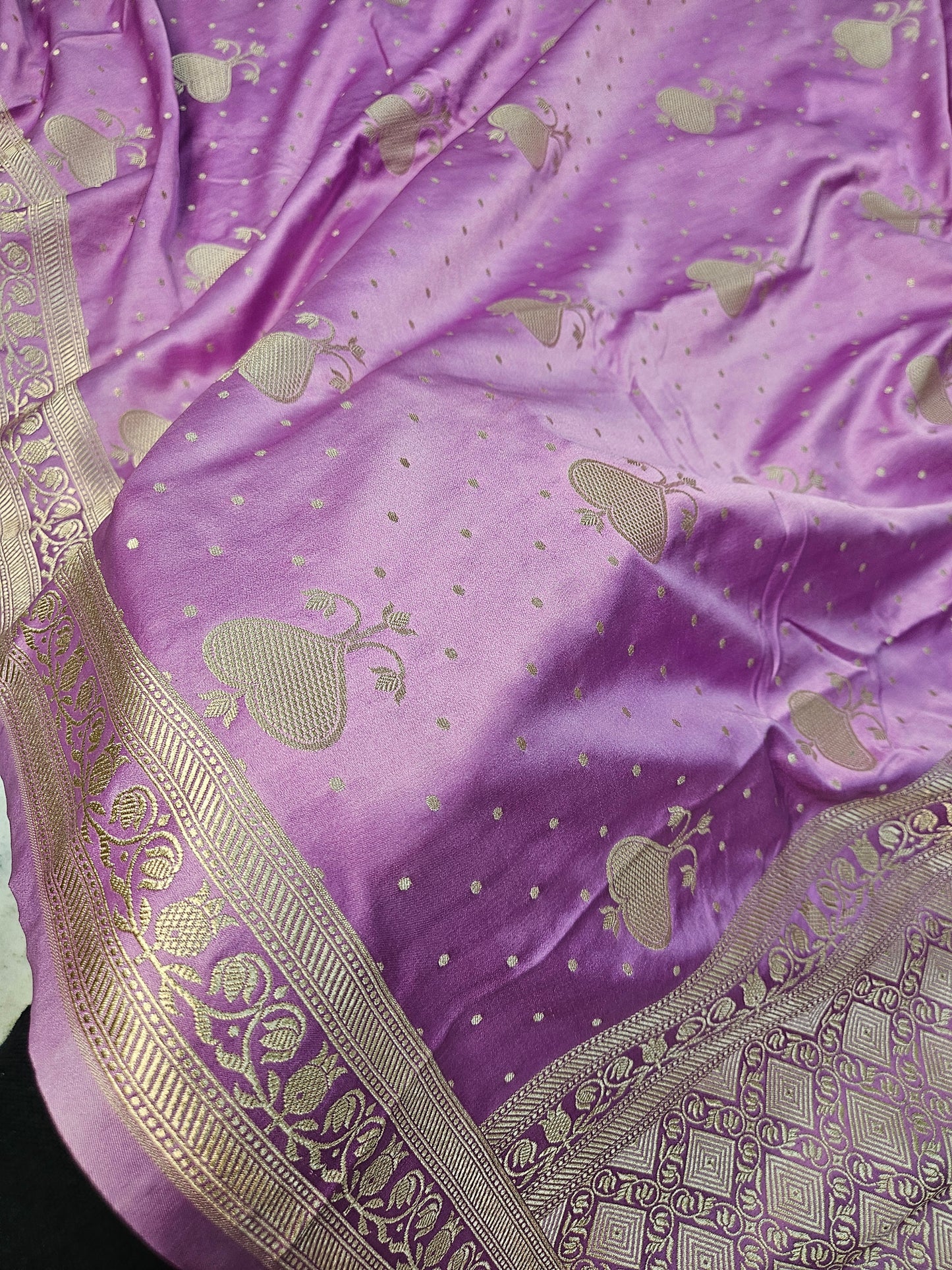 Mashru satin woven banarasi saree in lavender pink