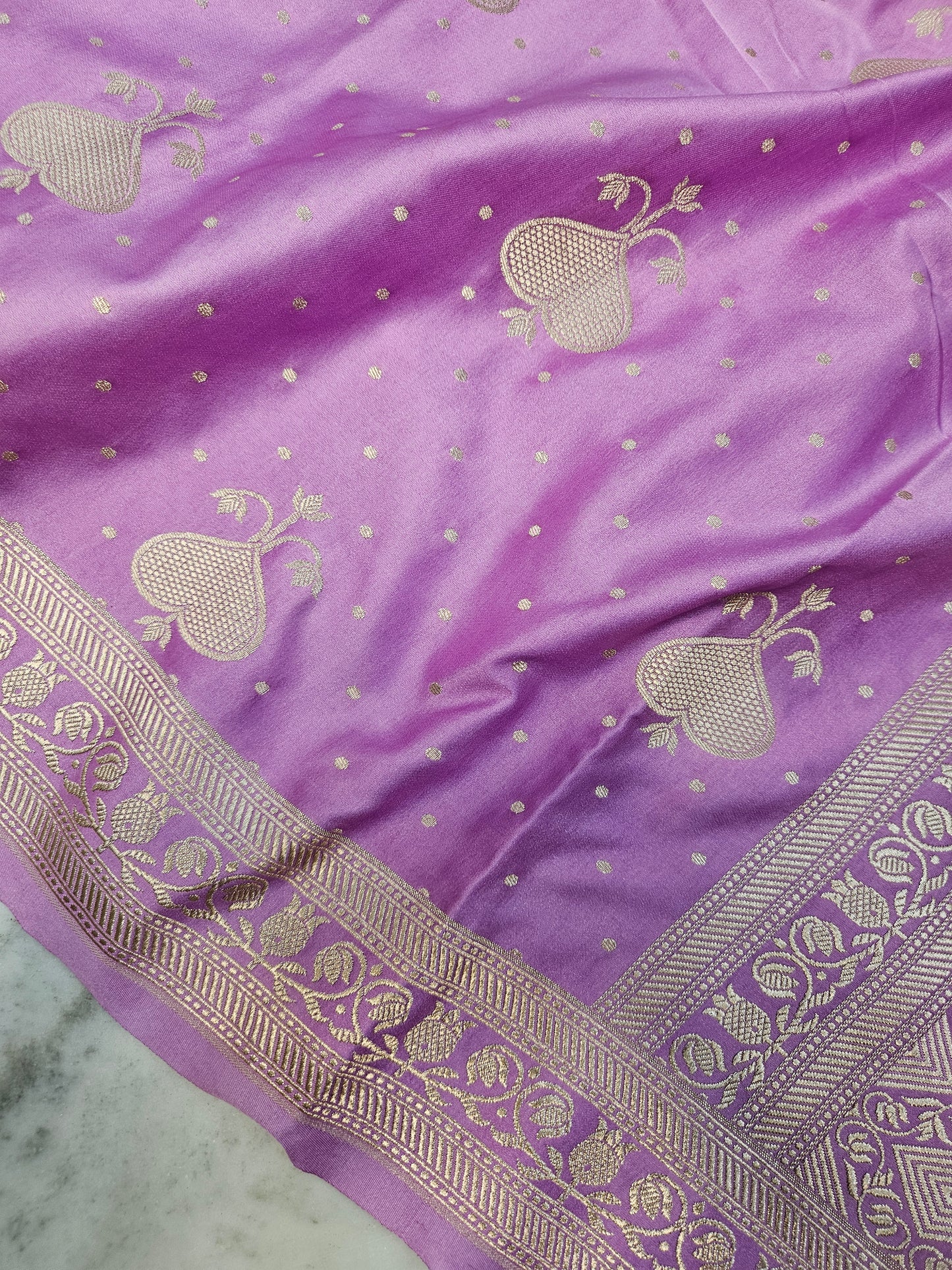 Mashru satin woven banarasi saree in lavender pink