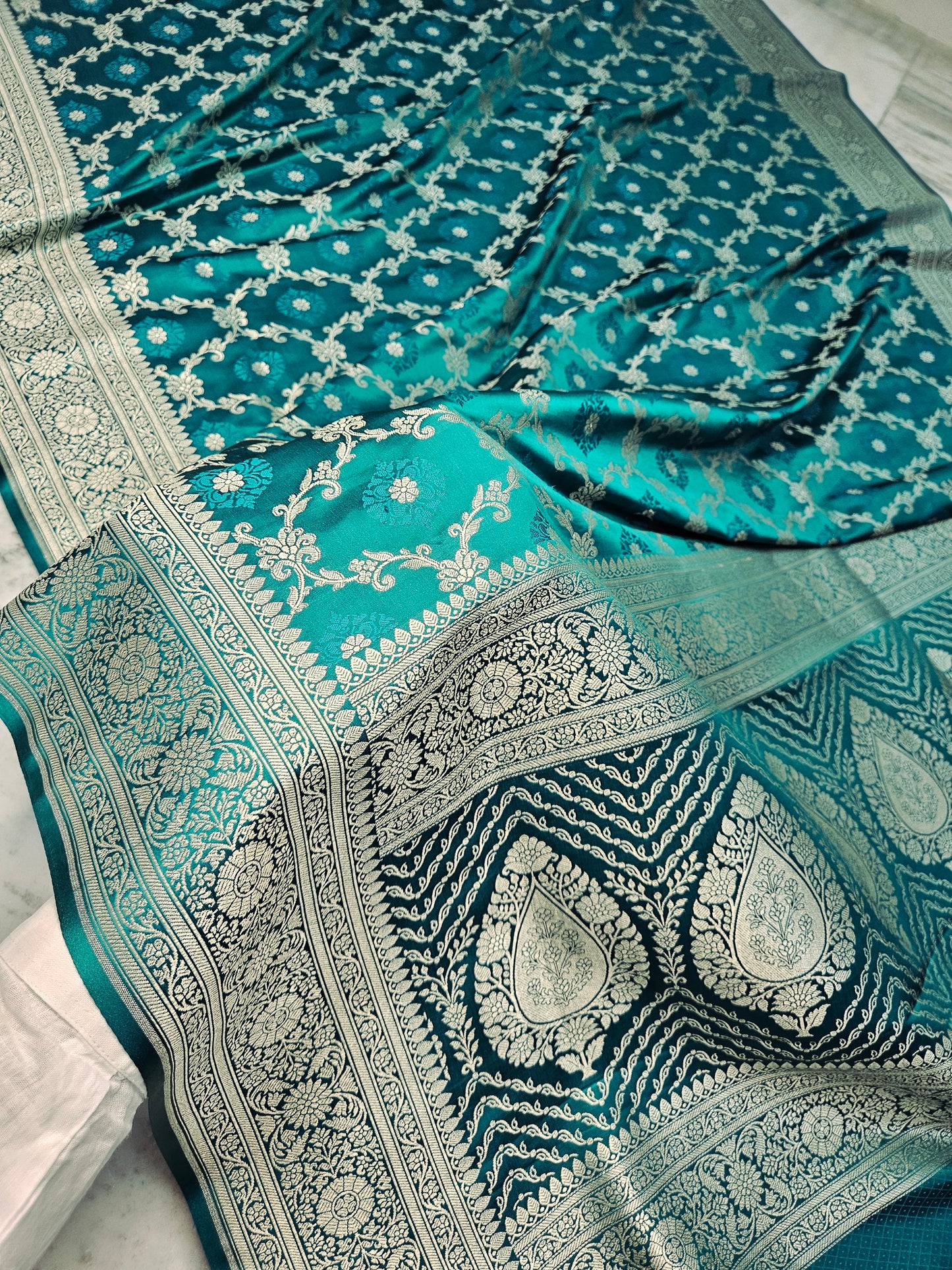Seagreen faux Mashru katans woven banarasi saree