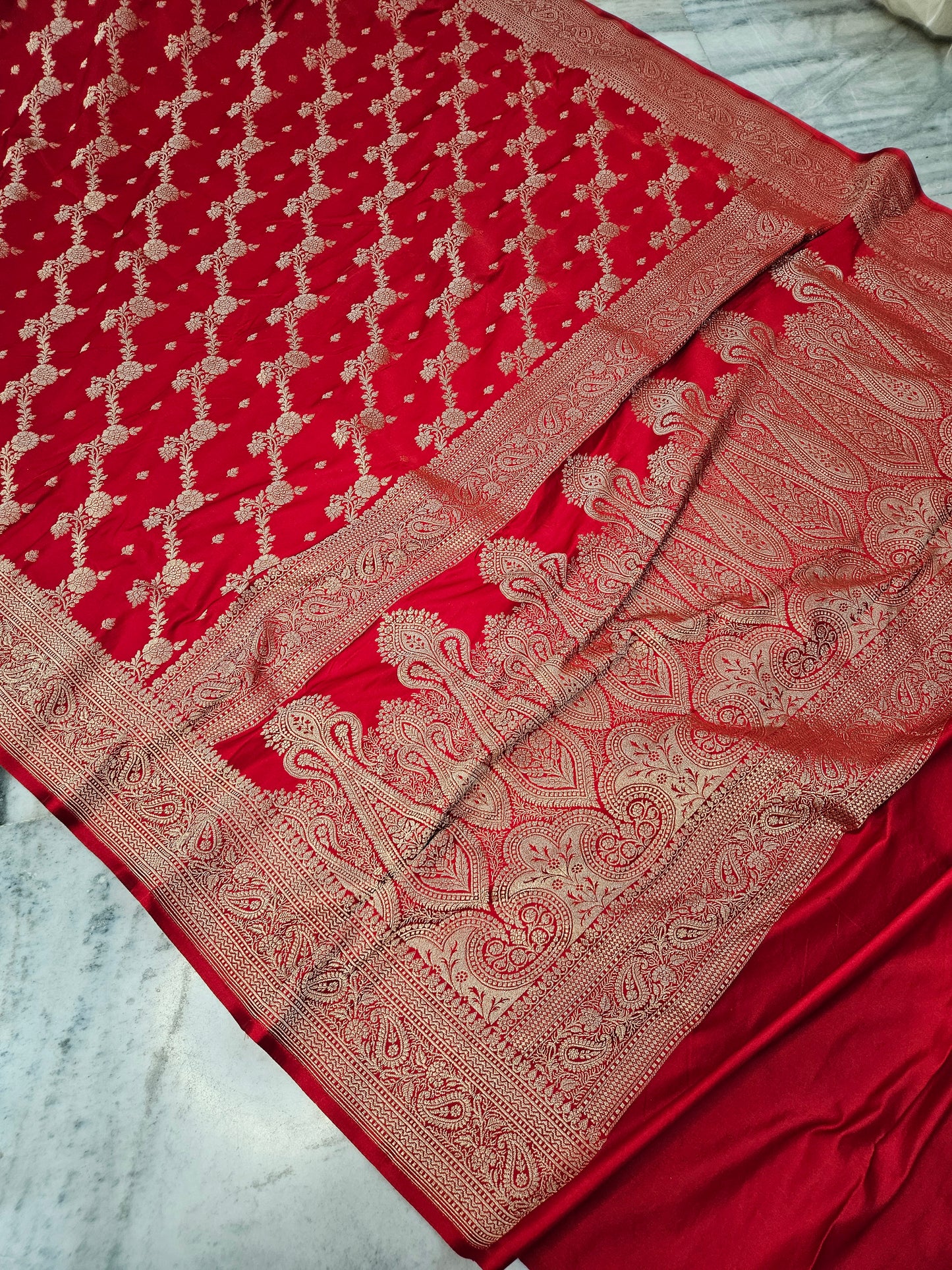 Royal red banarasi faux Mashru katans woven saree