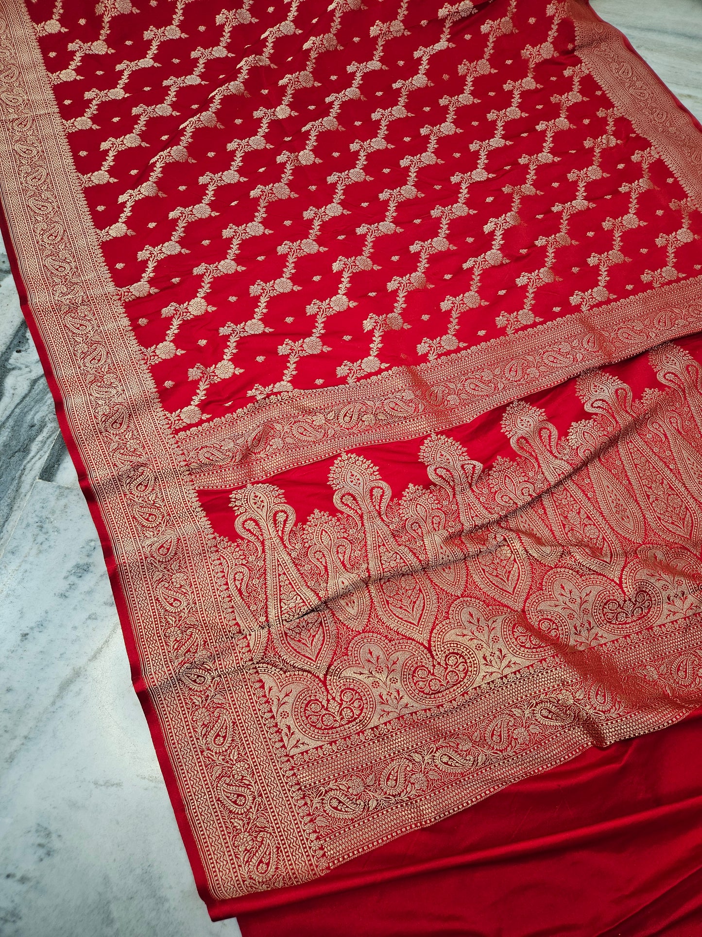 Royal red banarasi faux Mashru katans woven saree