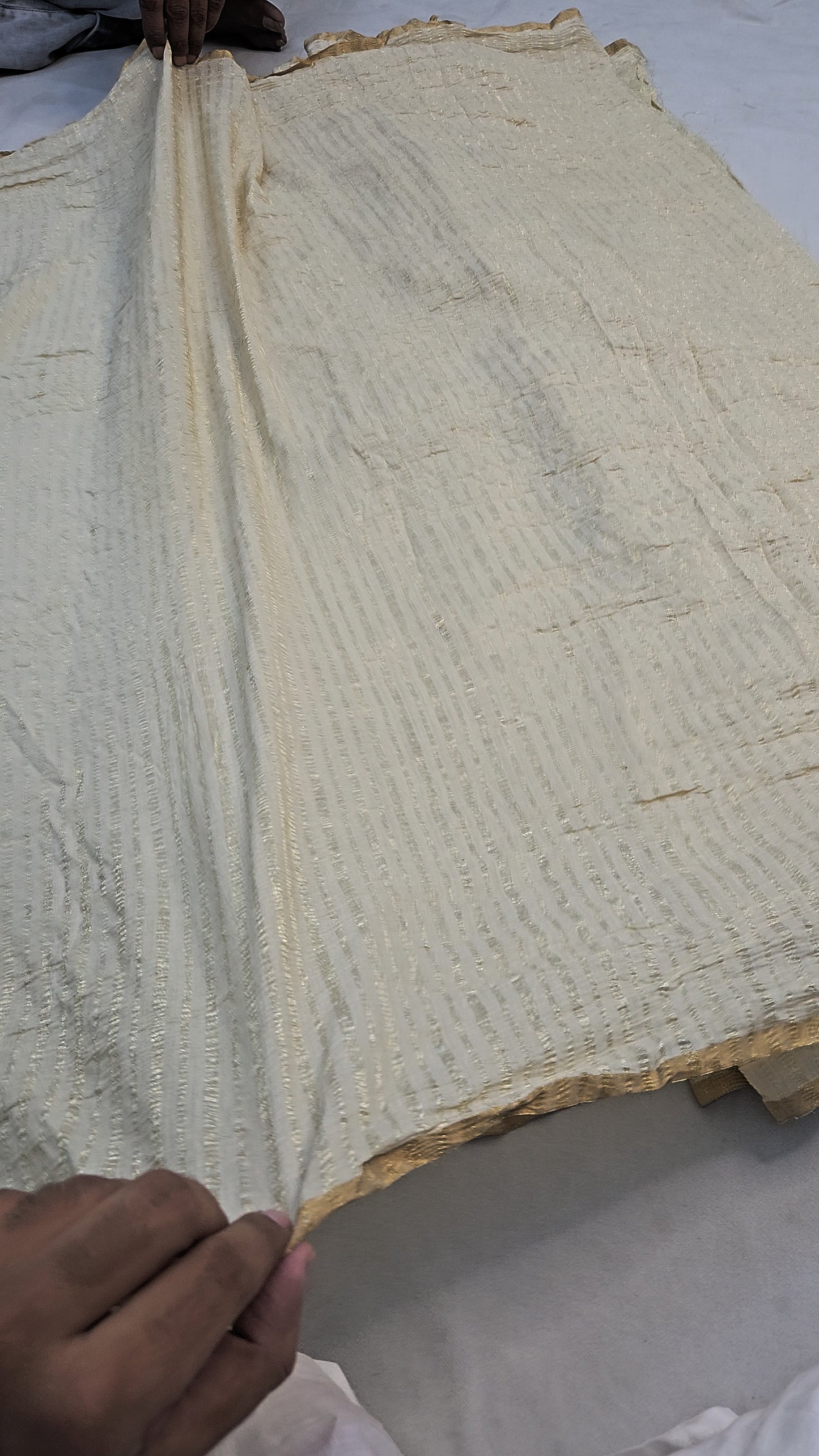 pure moonga silk banarasi crush woven saree in cream