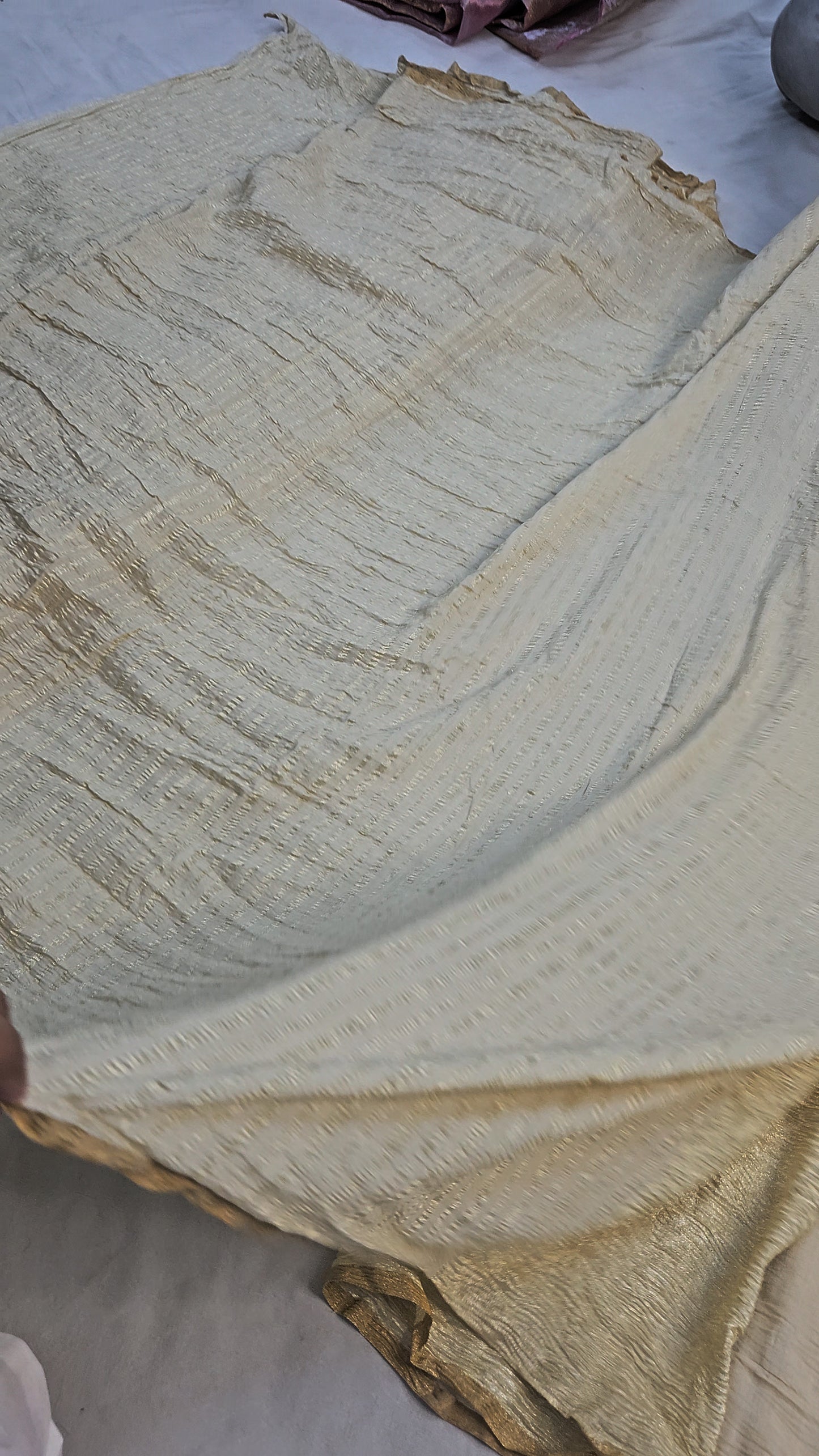 pure moonga silk banarasi crush woven saree in cream