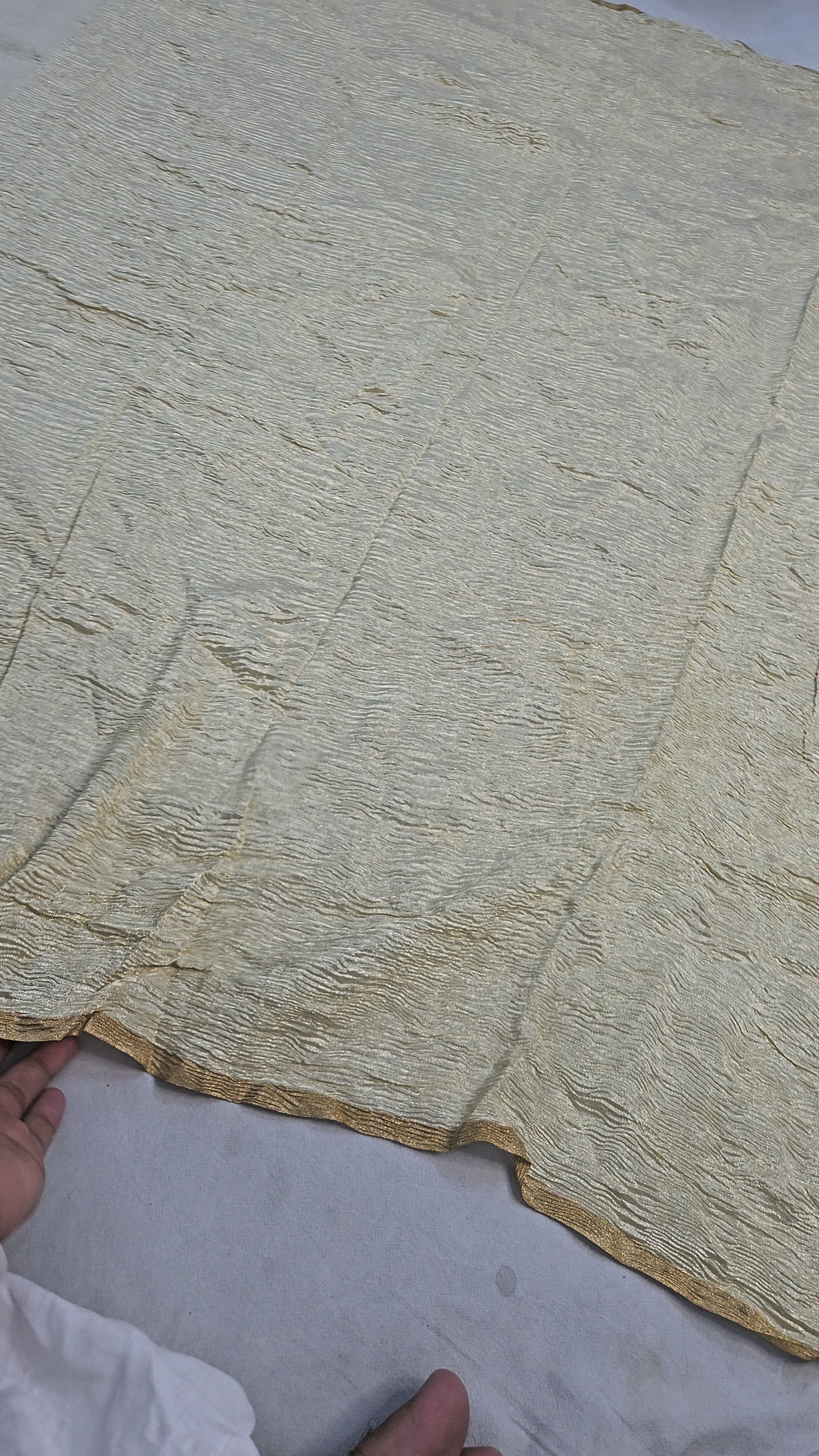 pure moonga silk banarasi crush woven saree in cream