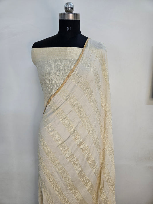 pure moonga silk crush woven banarasi saree in cream