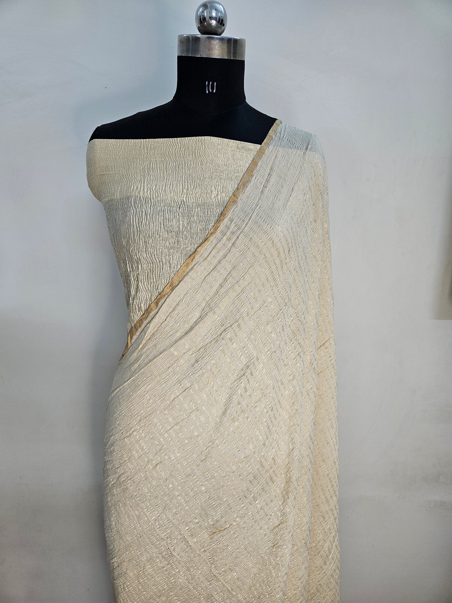 pure moonga silk banarasi crush woven saree in cream