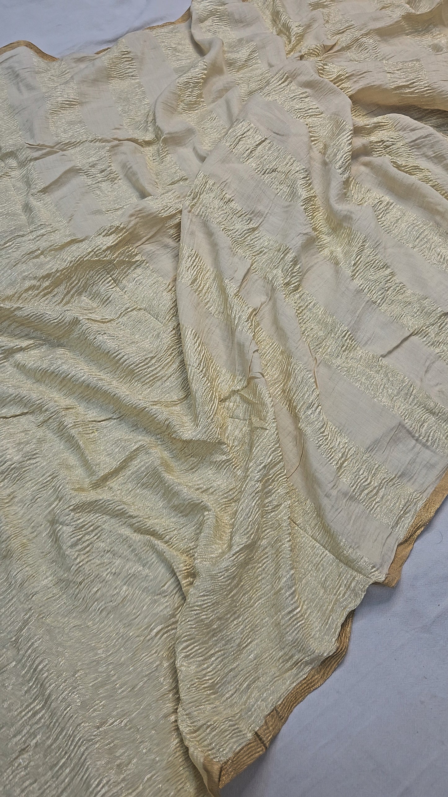 pure moonga silk crush woven banarasi saree in cream