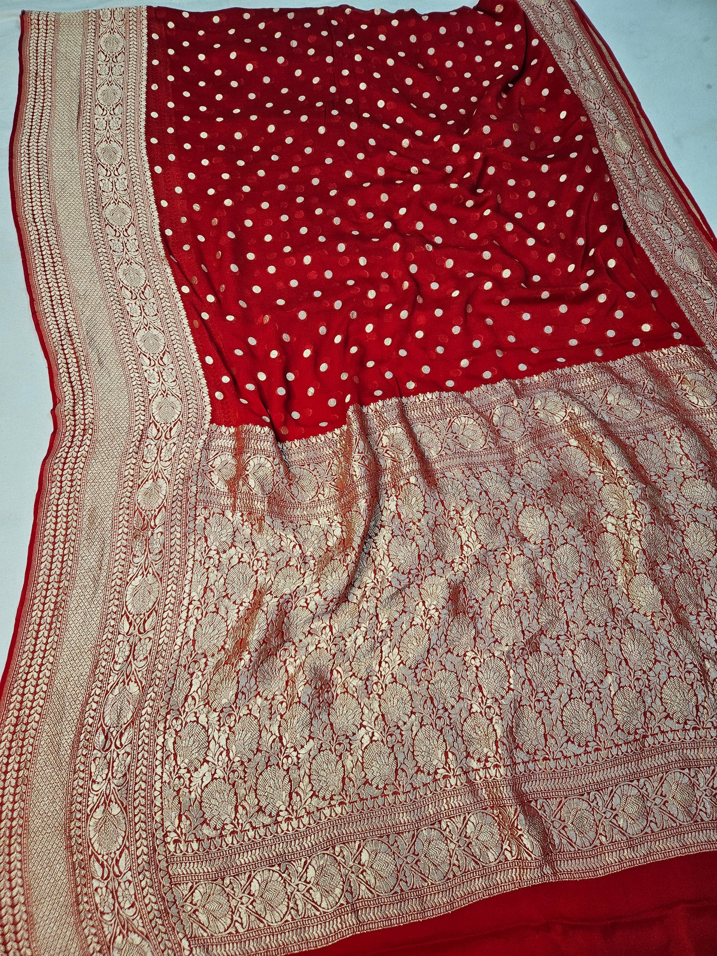 pure georgette silk buti woven tested zari banarasi saree in