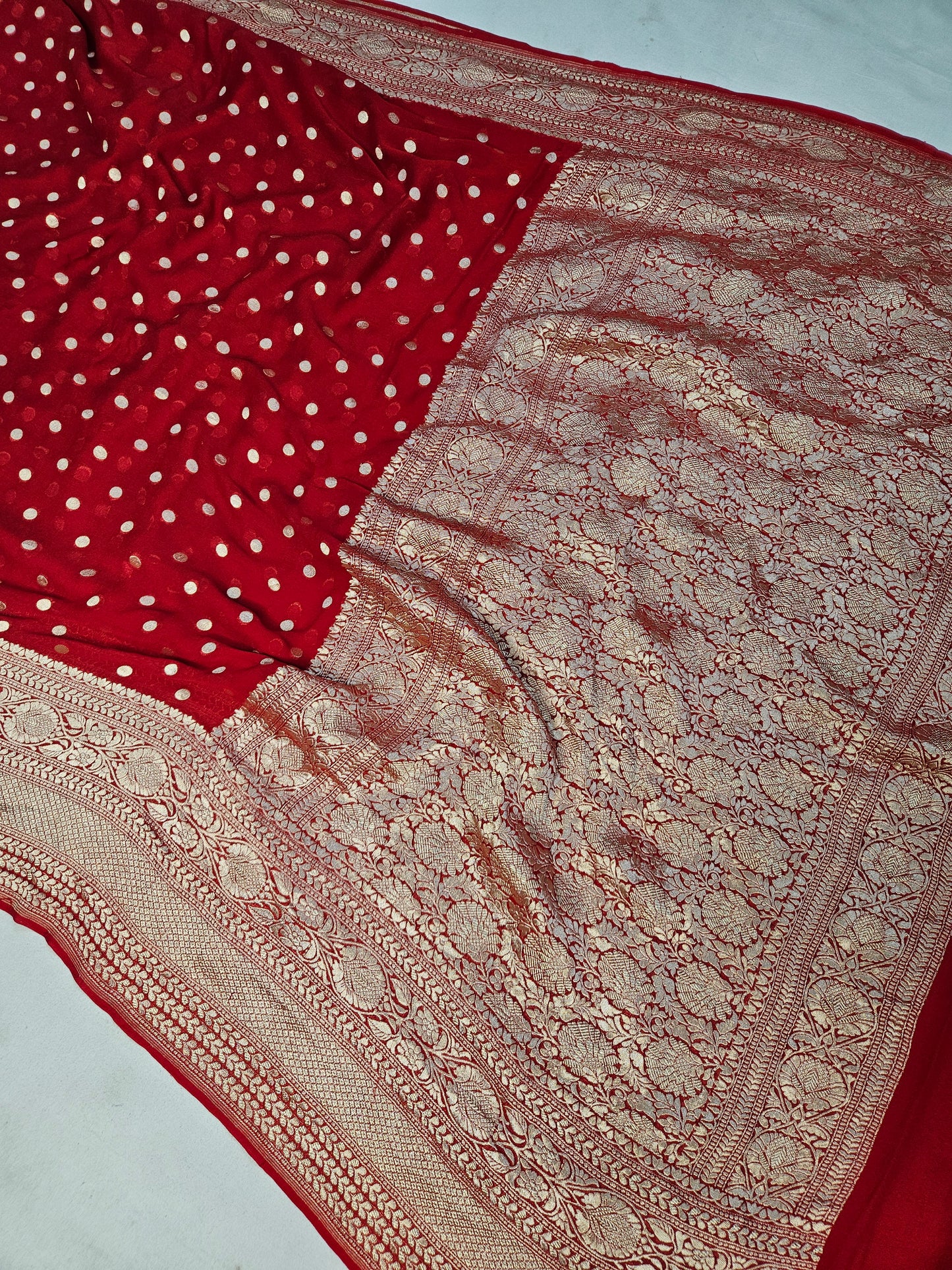 pure georgette silk buti woven tested zari banarasi saree in